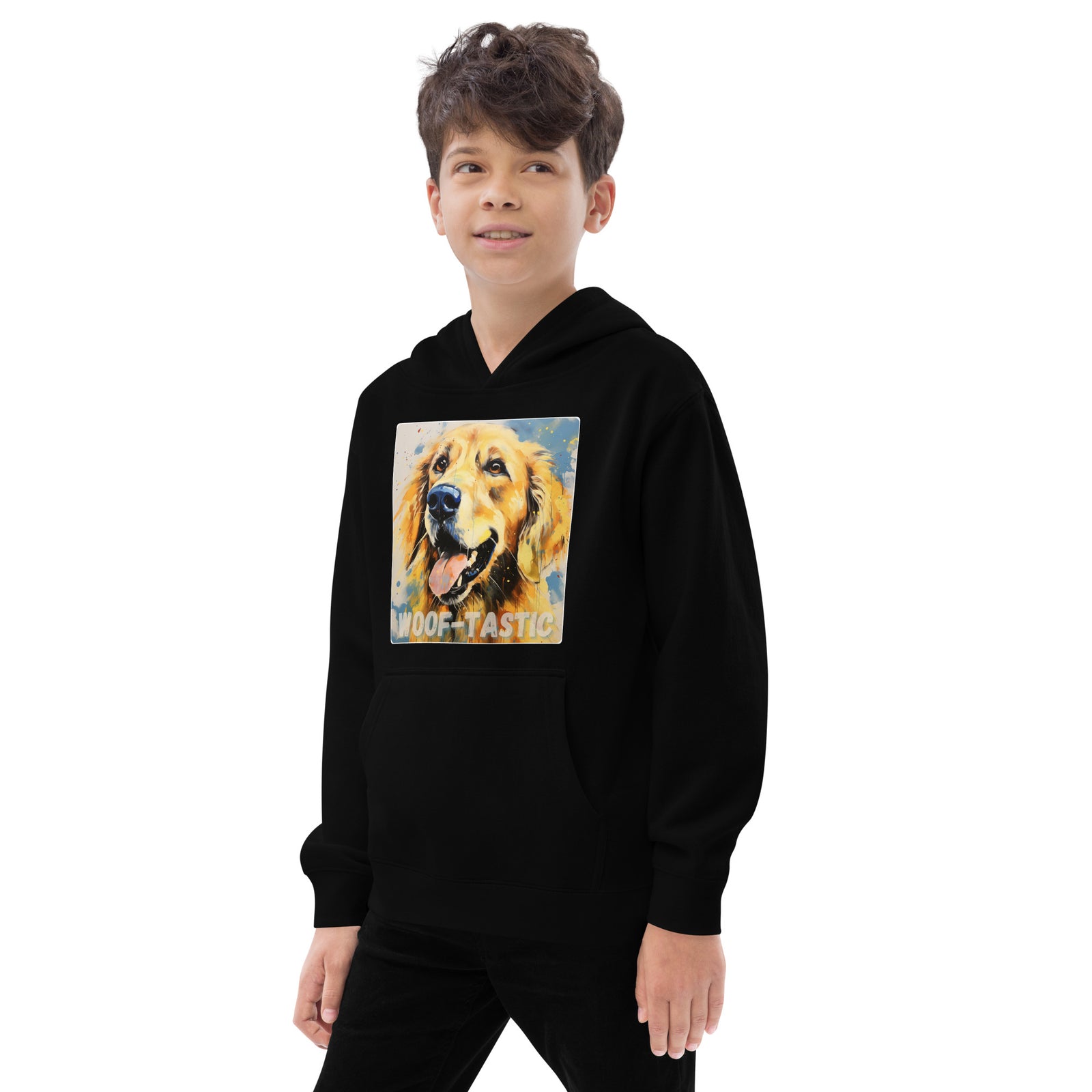 Kids fleece hoodie Woof-tastic Golden Retriever