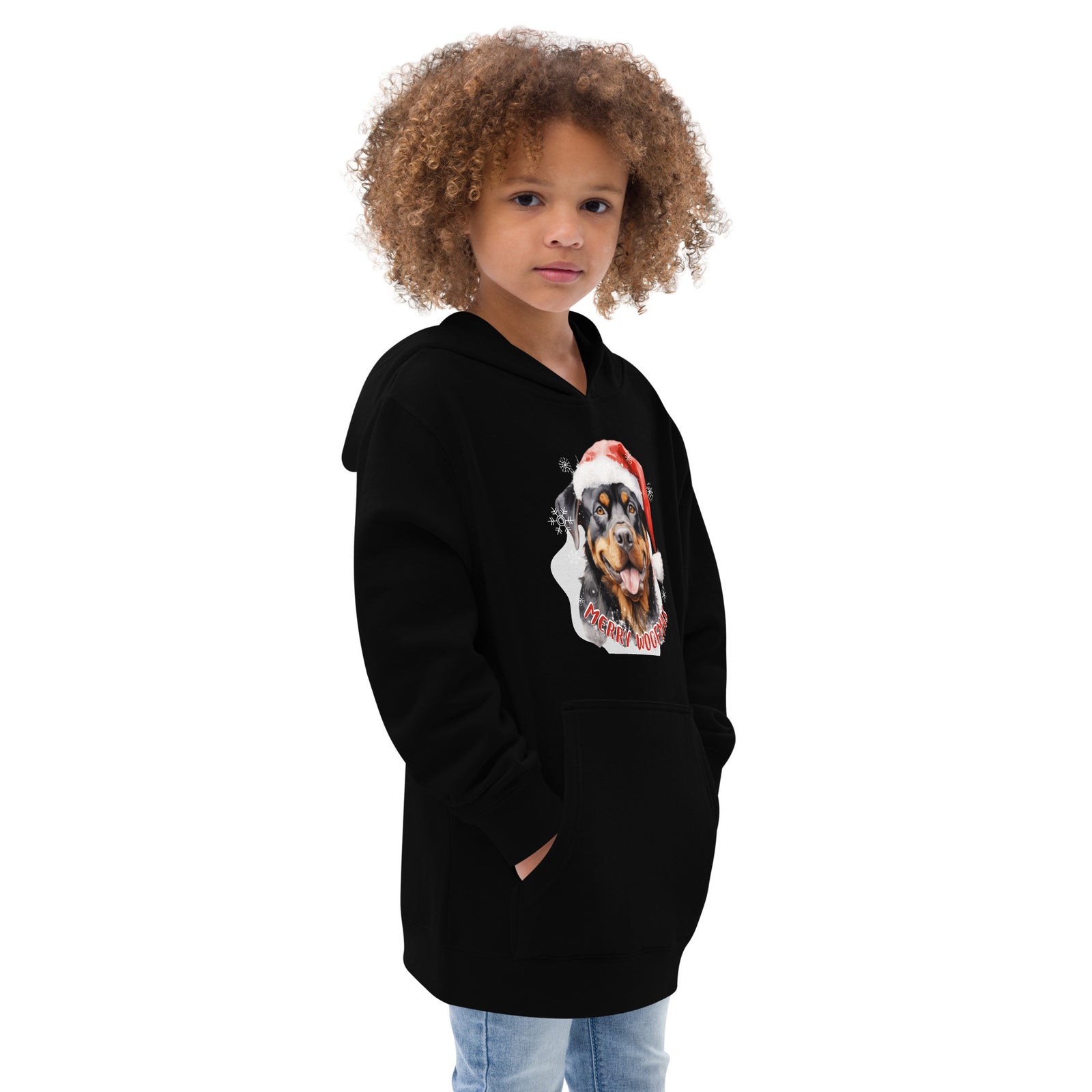 Kids fleece hoodie Rottweiler - Merry Woofmas