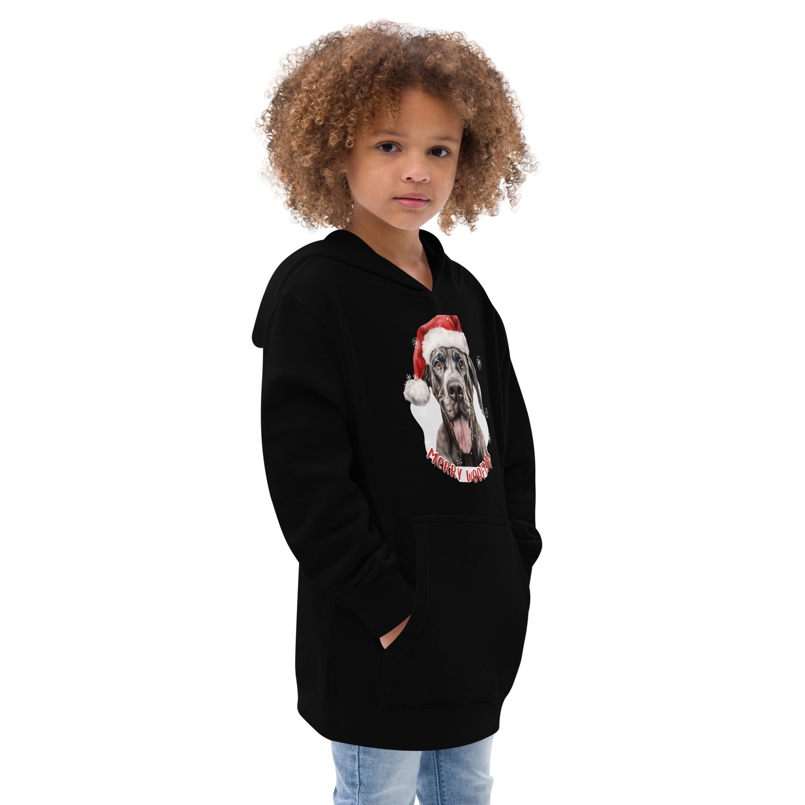 Kids fleece hoodie Great Dane - Merry Woofmas