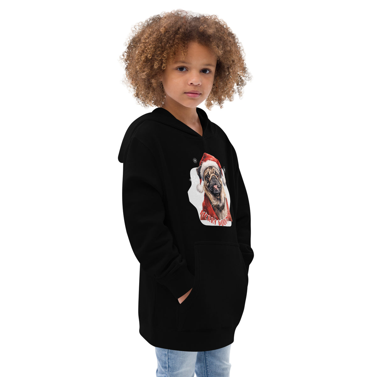 Kids fleece hoodie Pug - Merry Woofmas