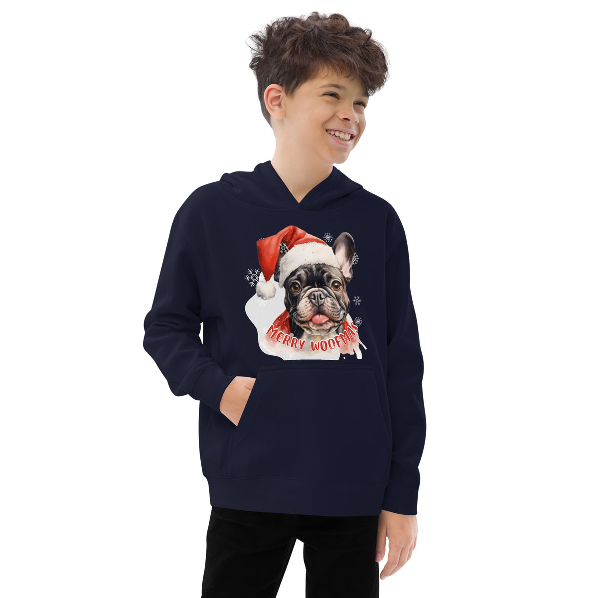 Kids fleece hoodie French Bulldog - Merry Woofmas