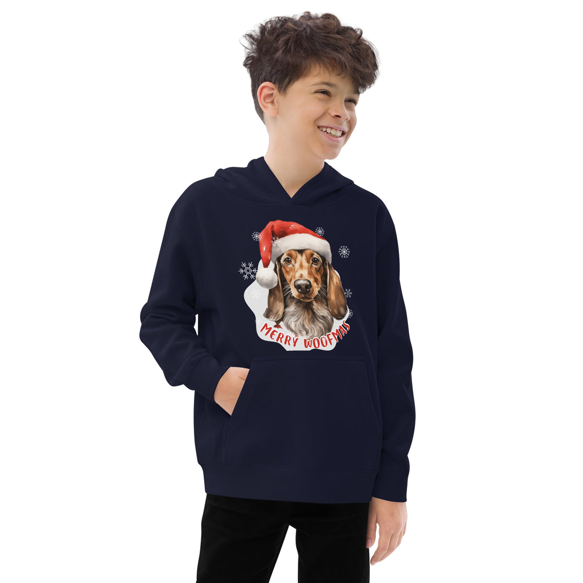 Kids fleece hoodie Dachshund - Merry Woofmas