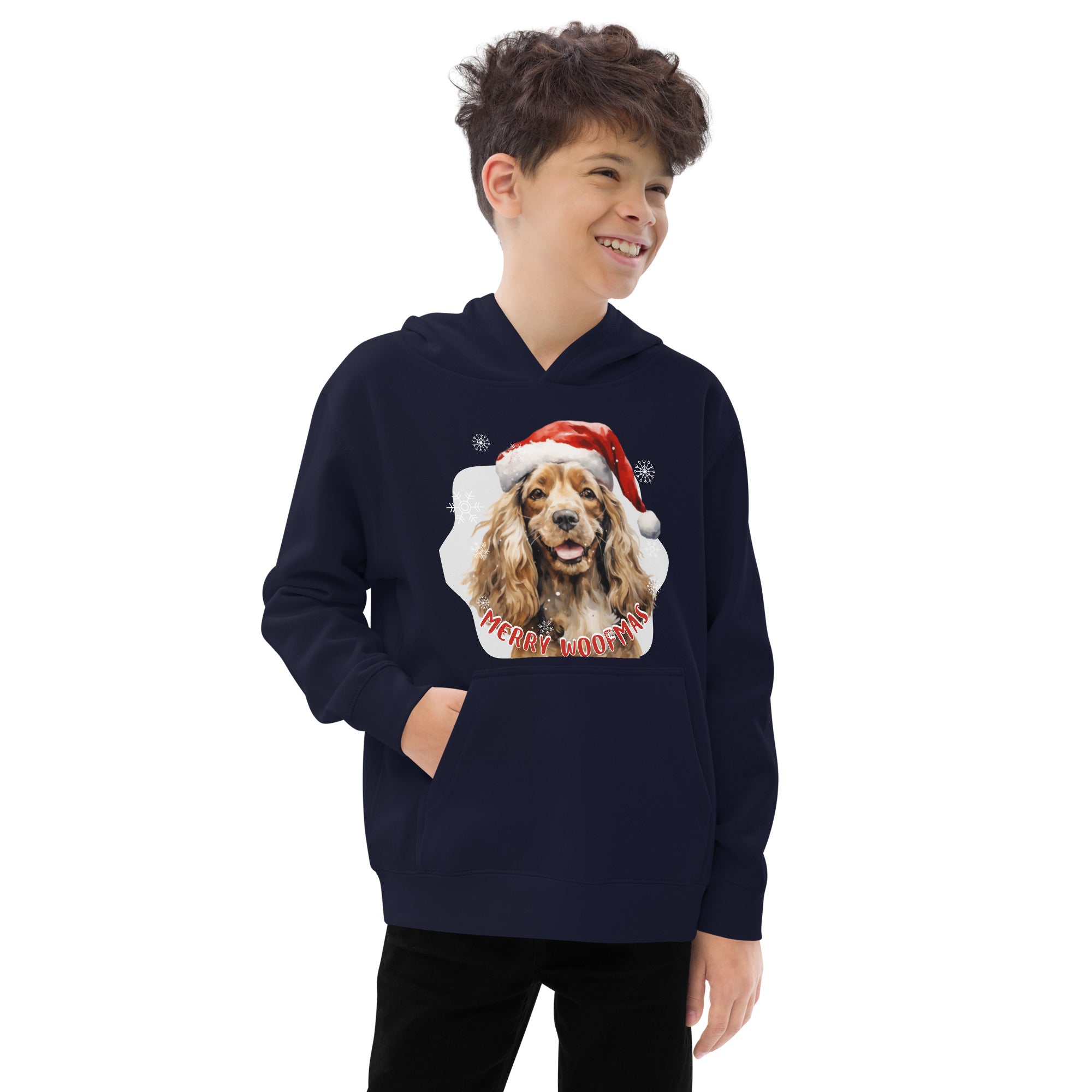 Kids fleece hoodie Cocker Spaniel - Merry Woofmas