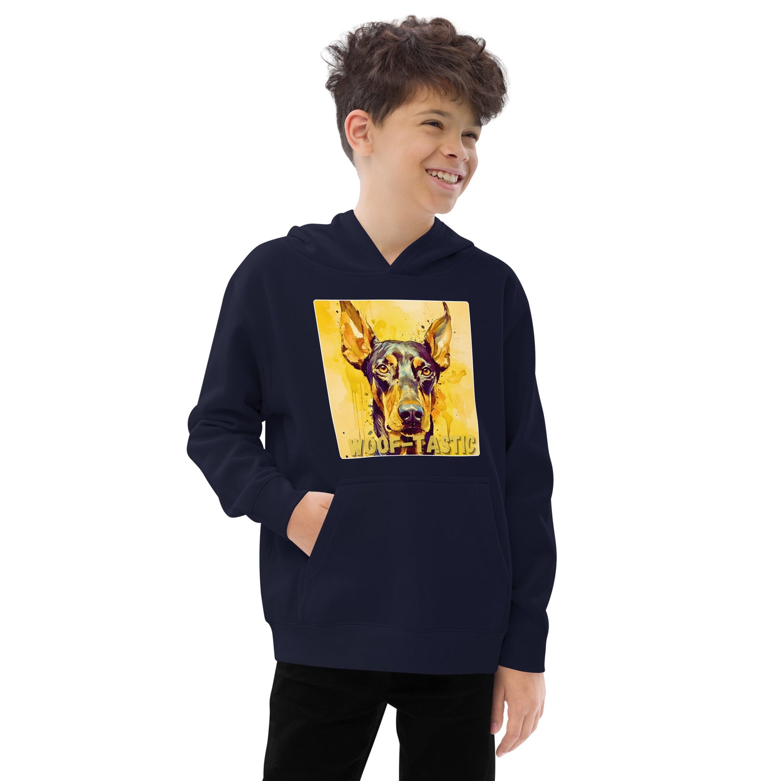 Kids fleece hoodie Woof-tastic Doberman Pinscher