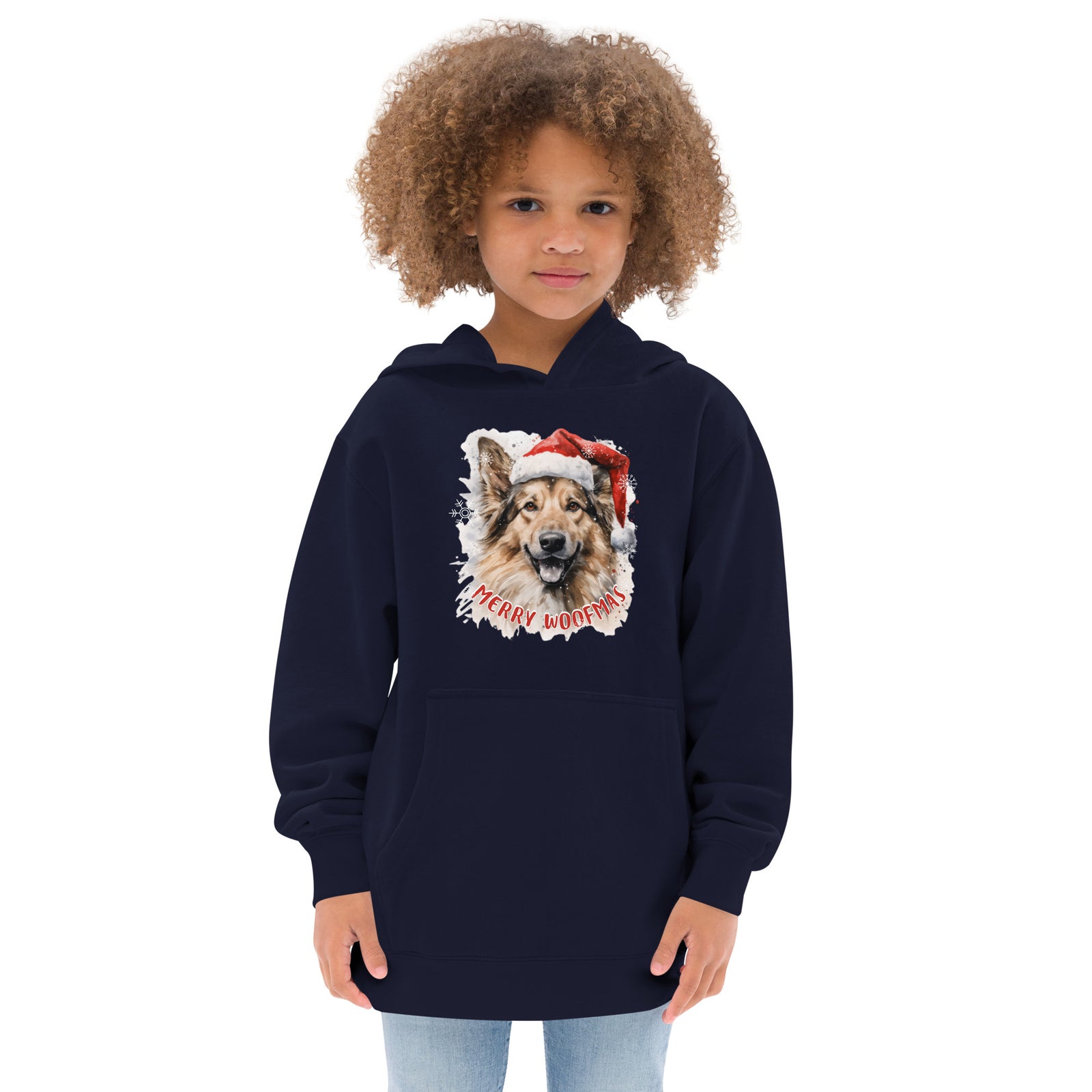 Kids fleece hoodie German Shepherd - Merry Woofmas