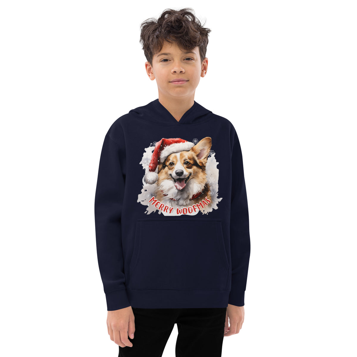Kids fleece hoodie Pembroke Welsh Corgi - Merry Woofmas