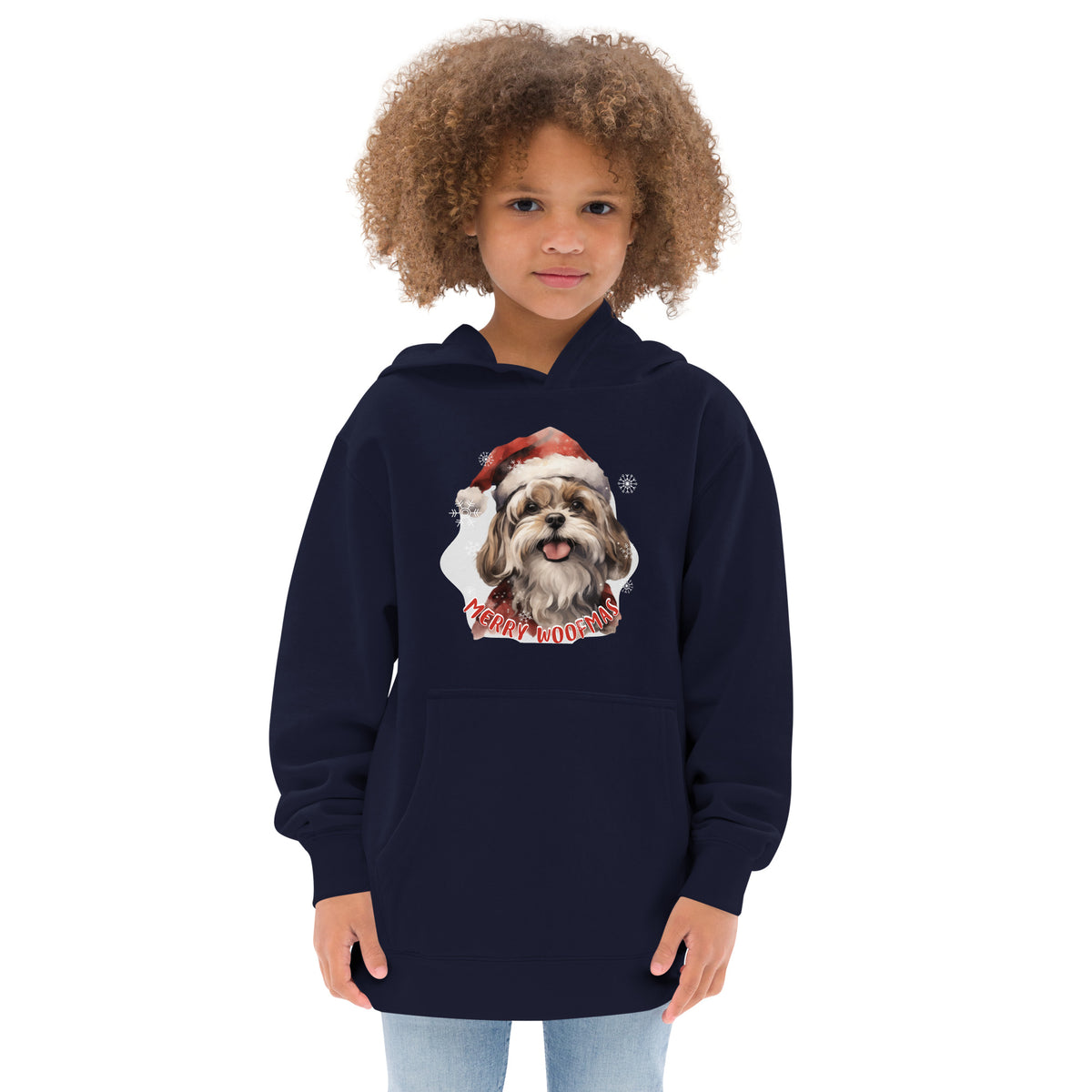 Kids fleece hoodie Shitzu - Merry Woofmas