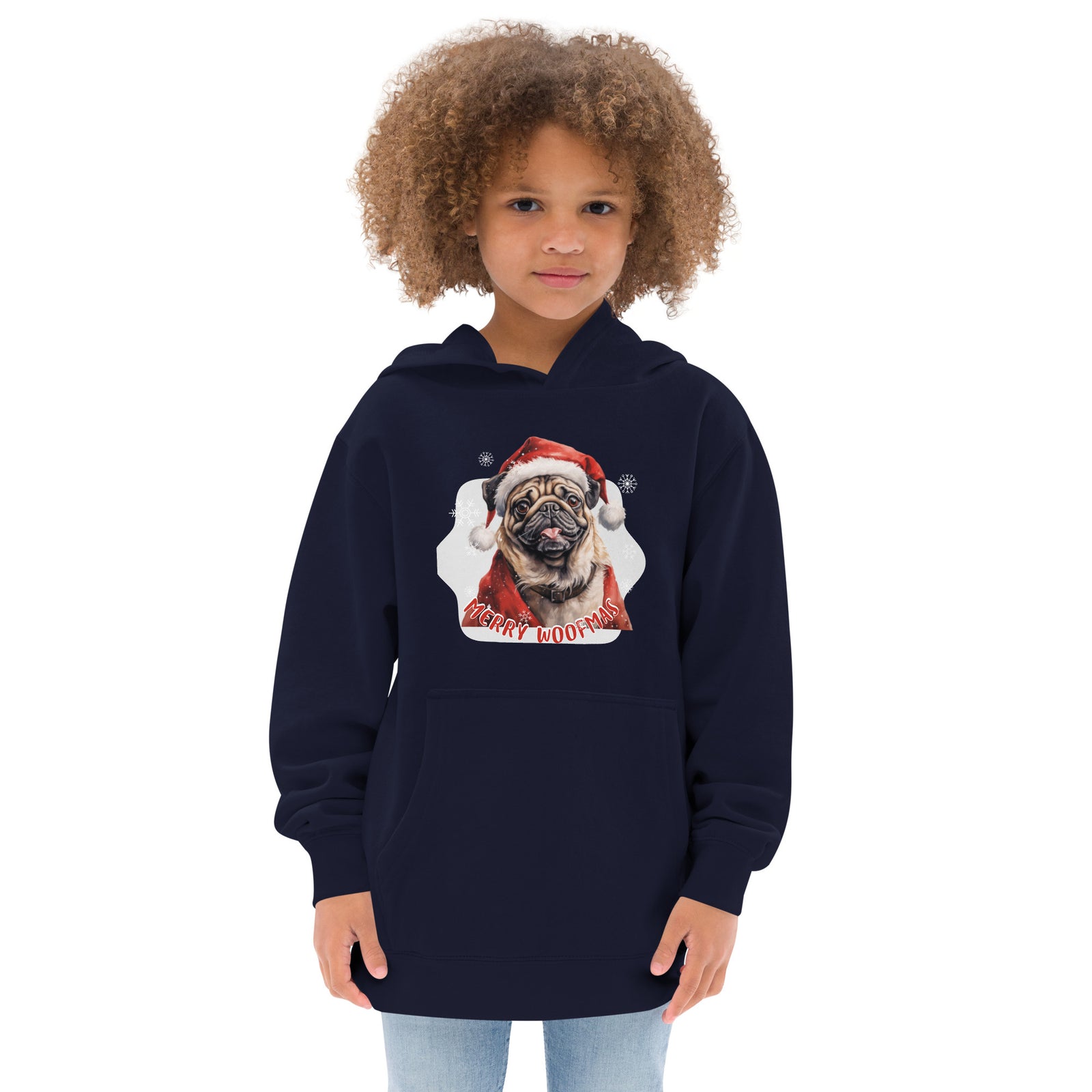 Kids fleece hoodie Pug - Merry Woofmas