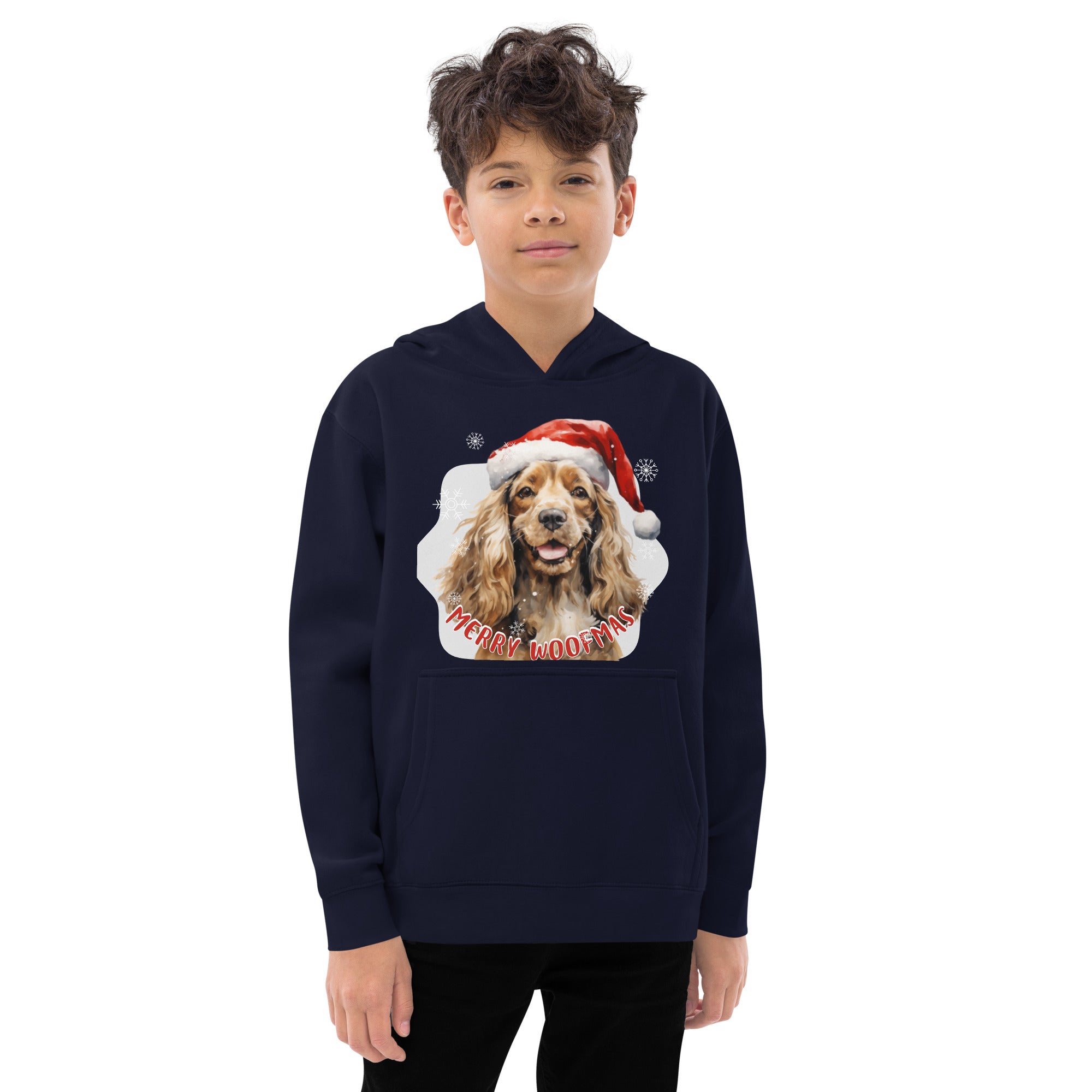 Kids fleece hoodie Cocker Spaniel - Merry Woofmas