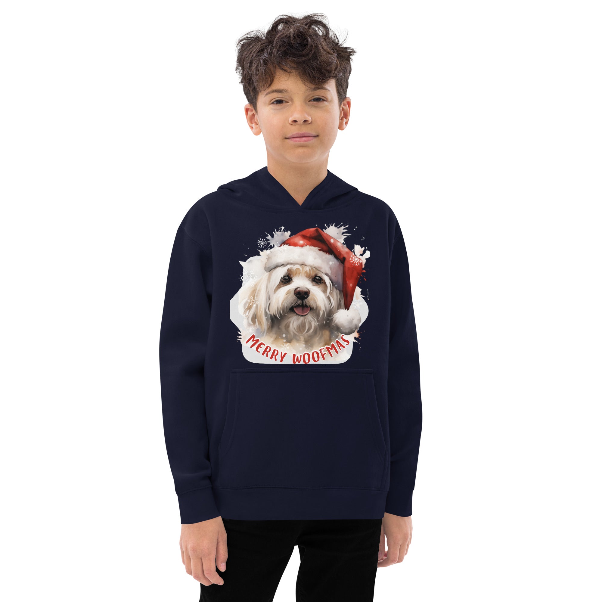 Kids fleece hoodie Maltese - Merry Woofmas