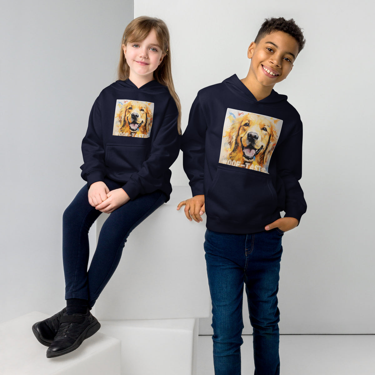 Kids fleece hoodie Woof-tastic Golden Retriever