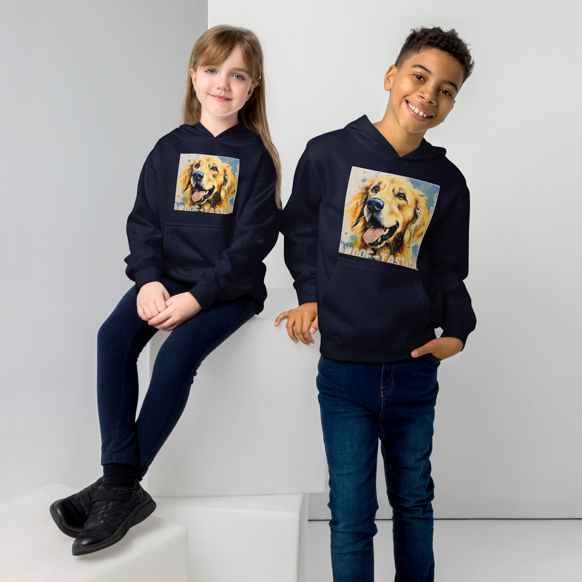 Kids fleece hoodie Woof-tastic Golden Retriever