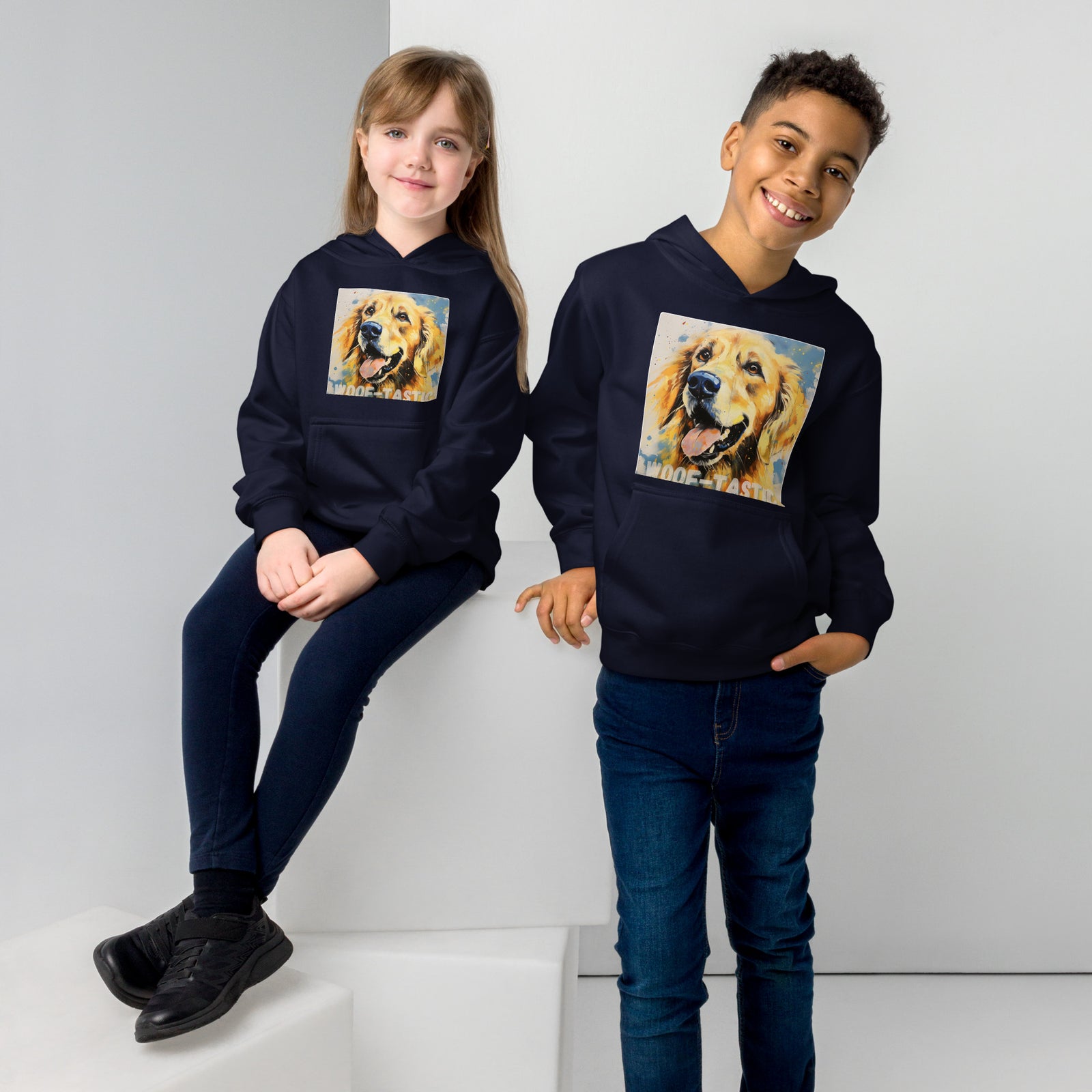 Kids fleece hoodie Woof-tastic Golden Retriever