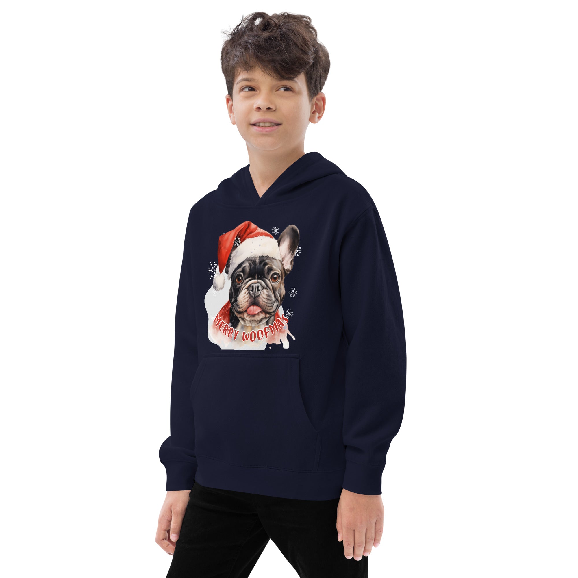 Kids fleece hoodie French Bulldog - Merry Woofmas