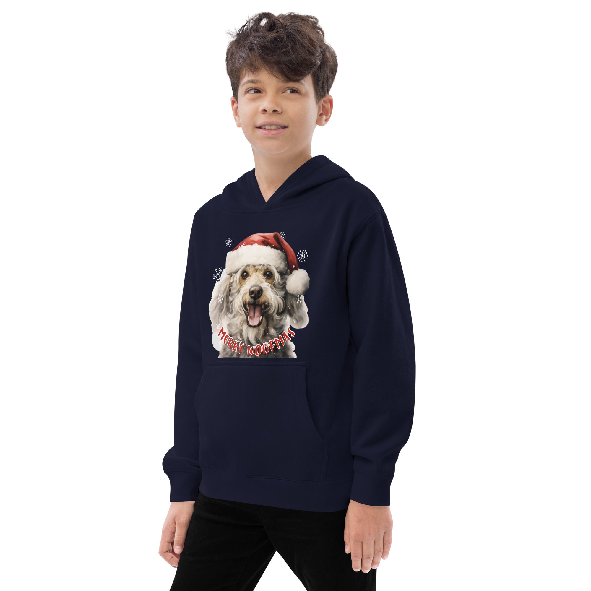 Kids fleece hoodie Poodle - Merry Woofmas