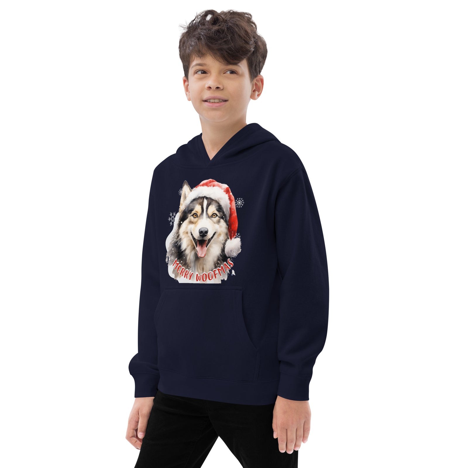 Kids fleece hoodie Husky - Merry Woofmas