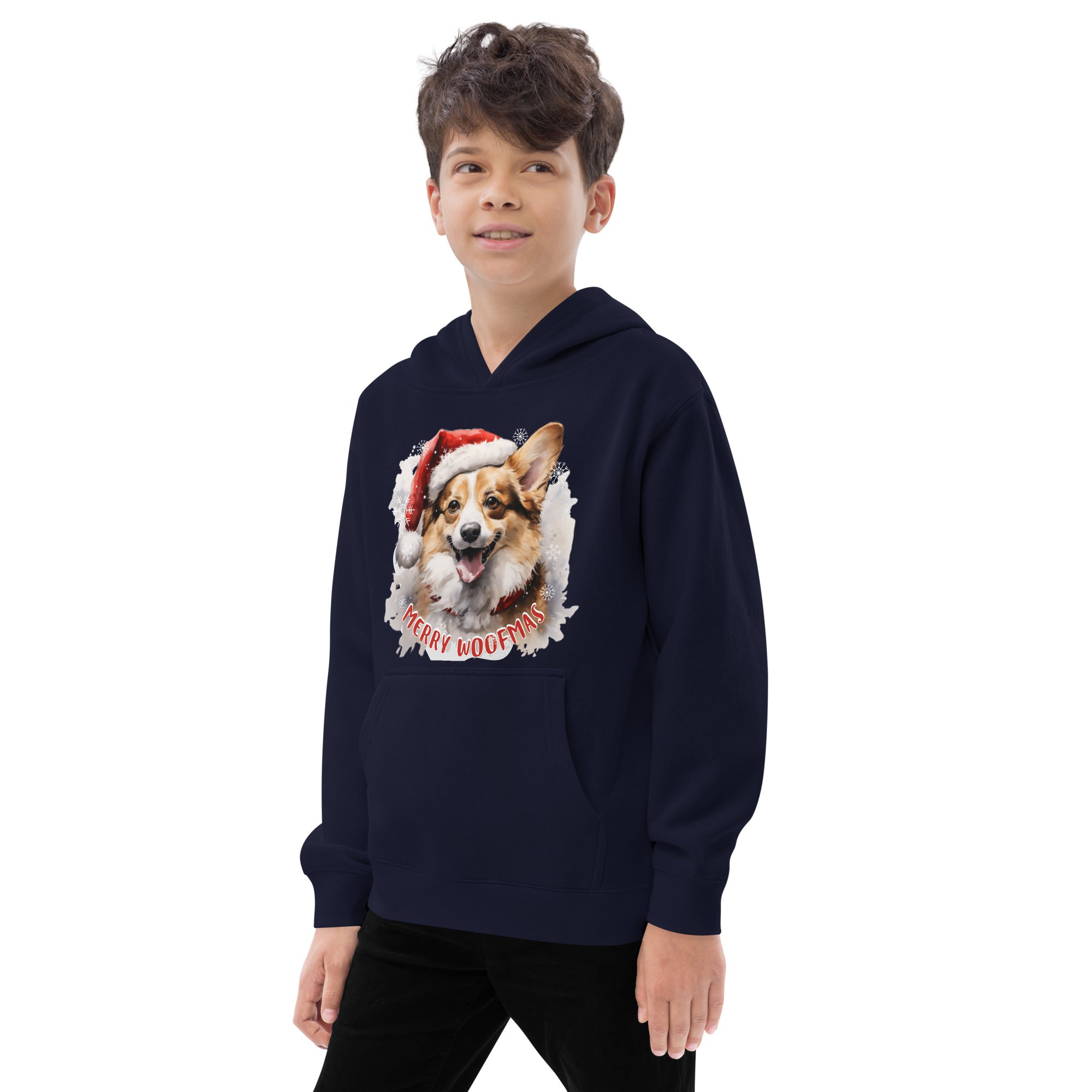 Kids fleece hoodie Pembroke Welsh Corgi - Merry Woofmas