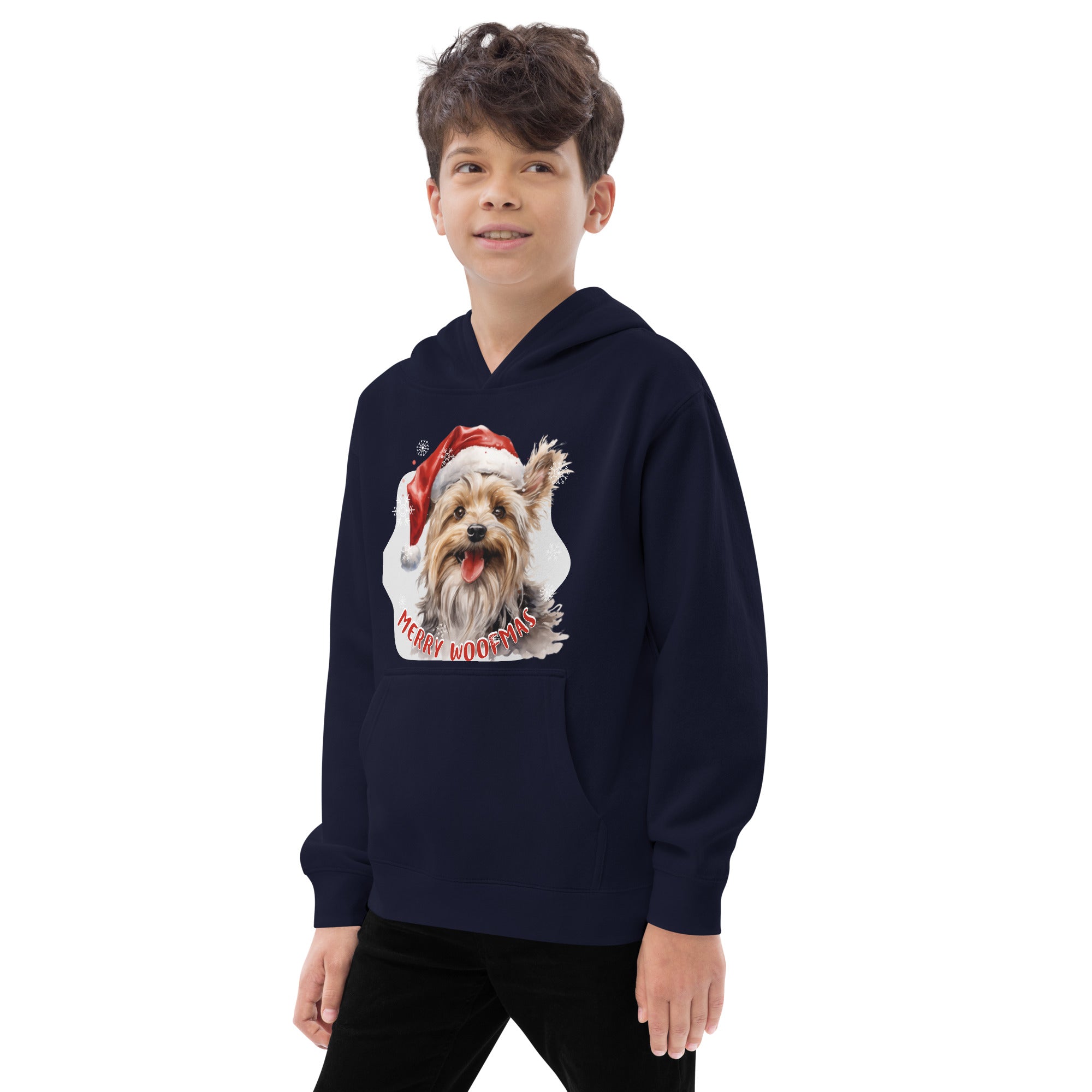 Kids fleece hoodie Yorkshire Terrier - Merry Woofmas