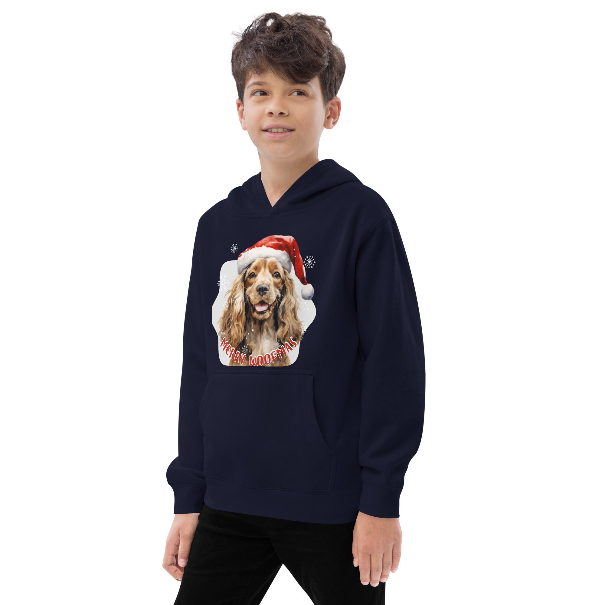 Kids fleece hoodie Cocker Spaniel - Merry Woofmas