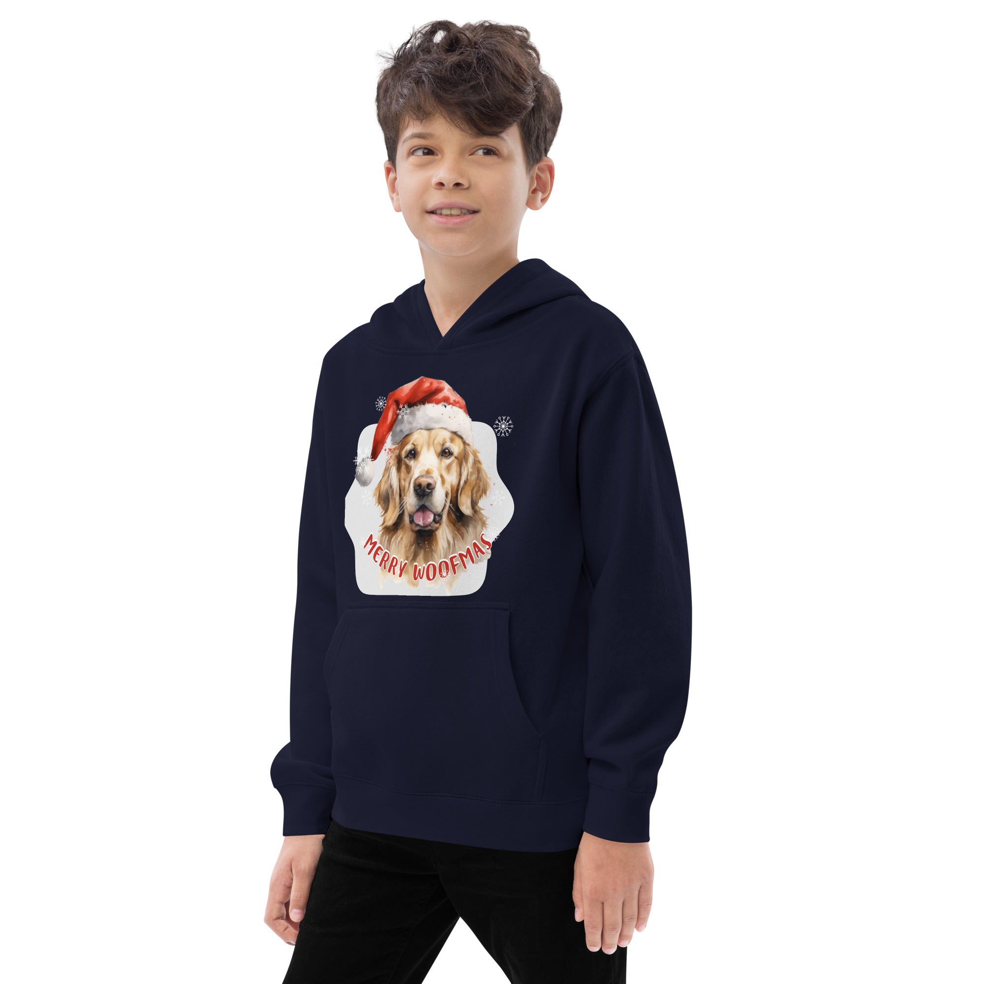 Kids fleece hoodie Golden Retriever - Merry Woofmas