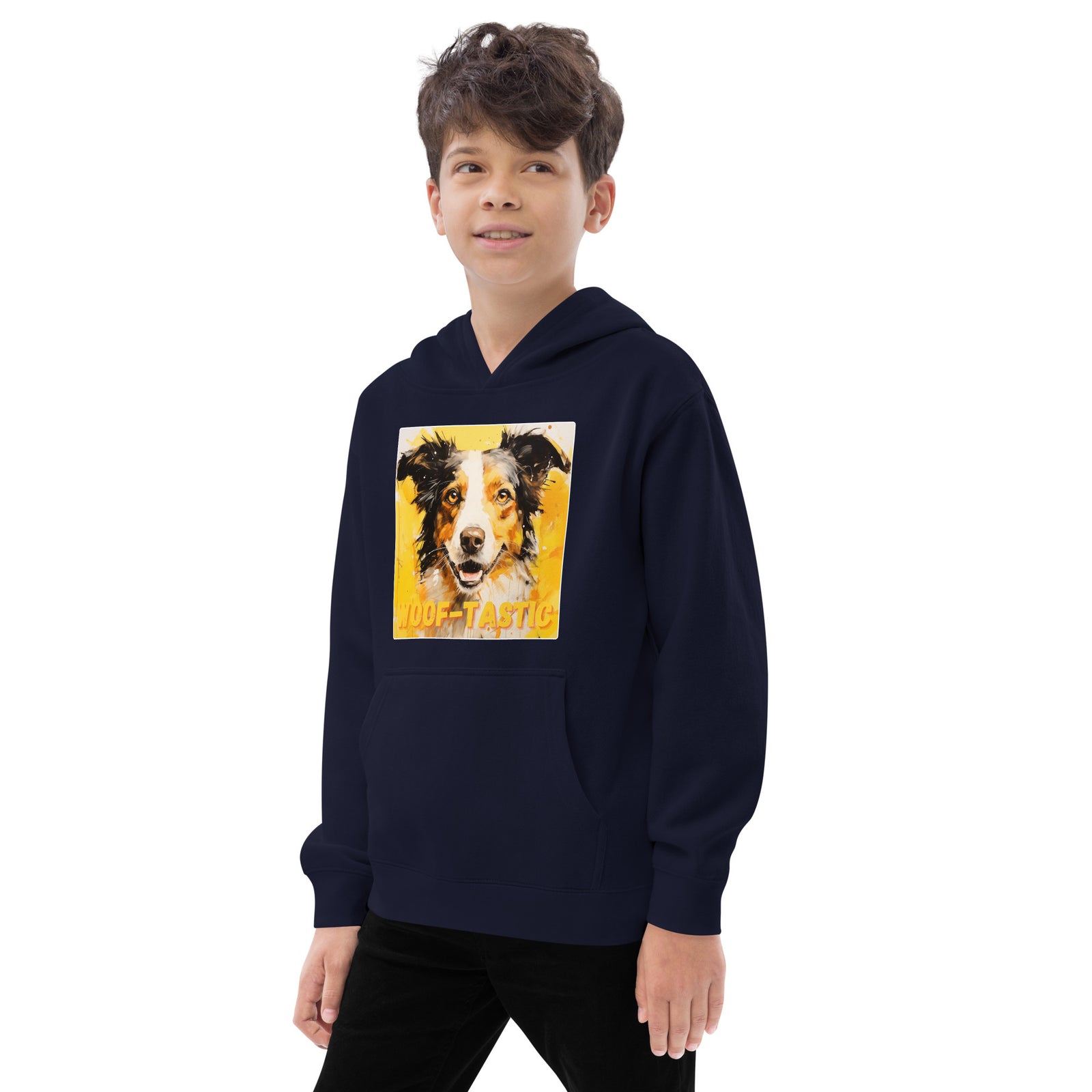 Kids fleece hoodie Woof-tastic Border Collie