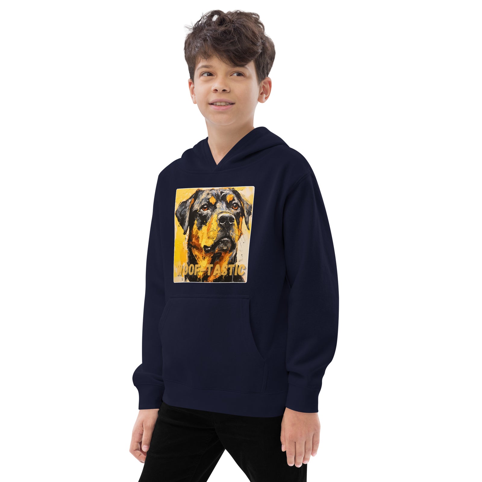 Kids fleece hoodie Woof-tastic Rottweiler