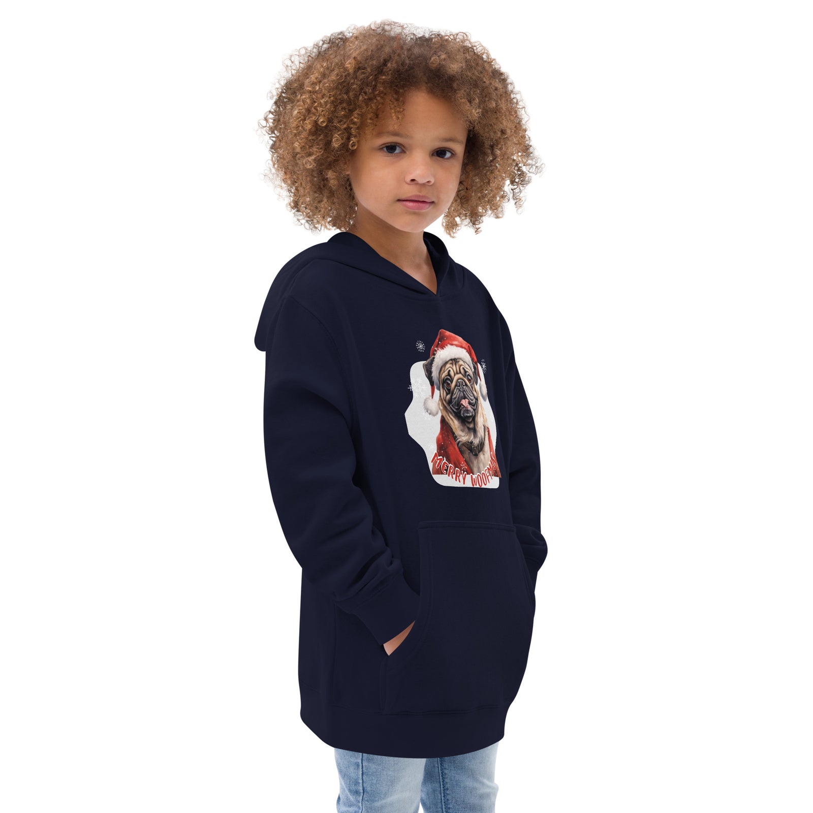 Kids fleece hoodie Pug - Merry Woofmas