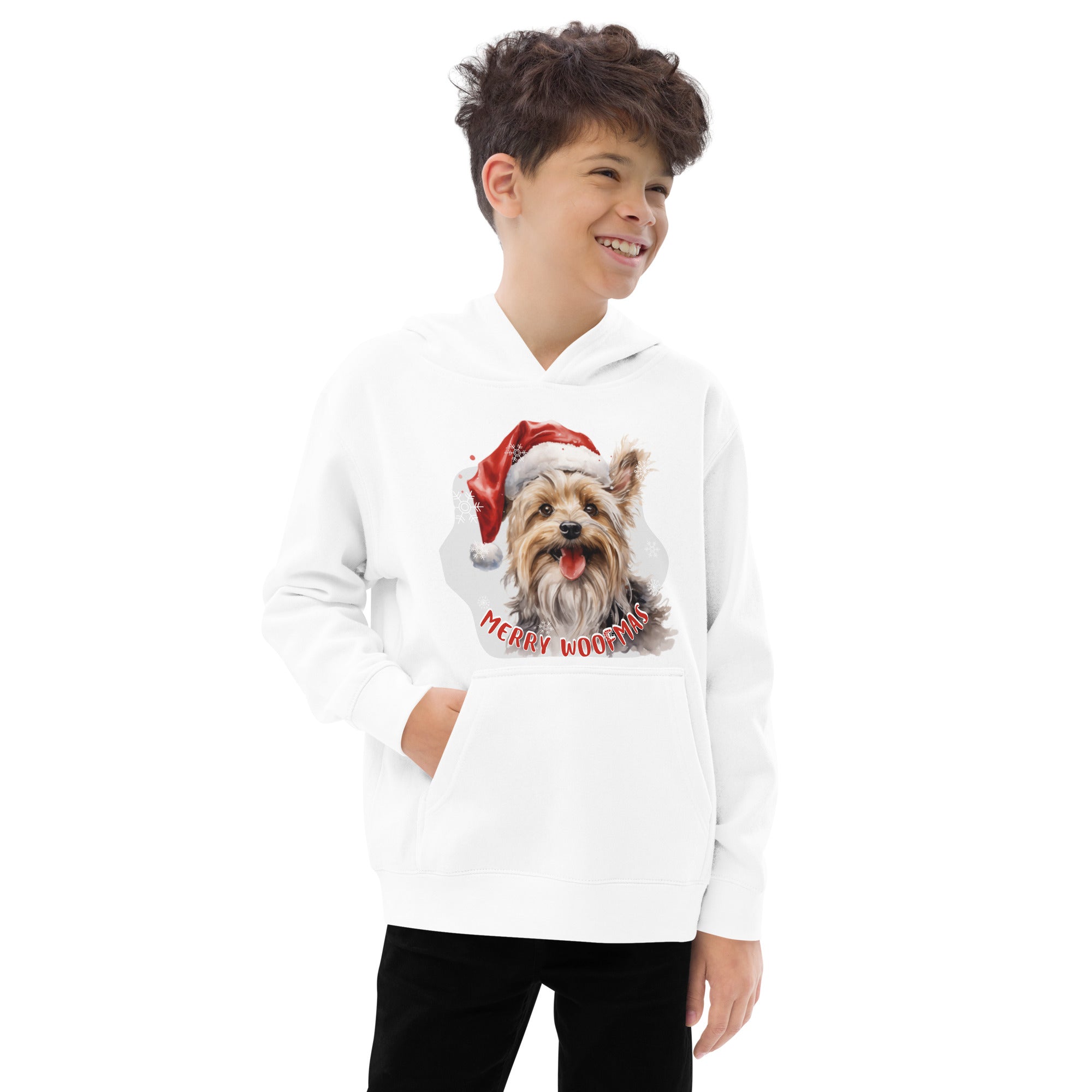 Kids fleece hoodie Yorkshire Terrier - Merry Woofmas