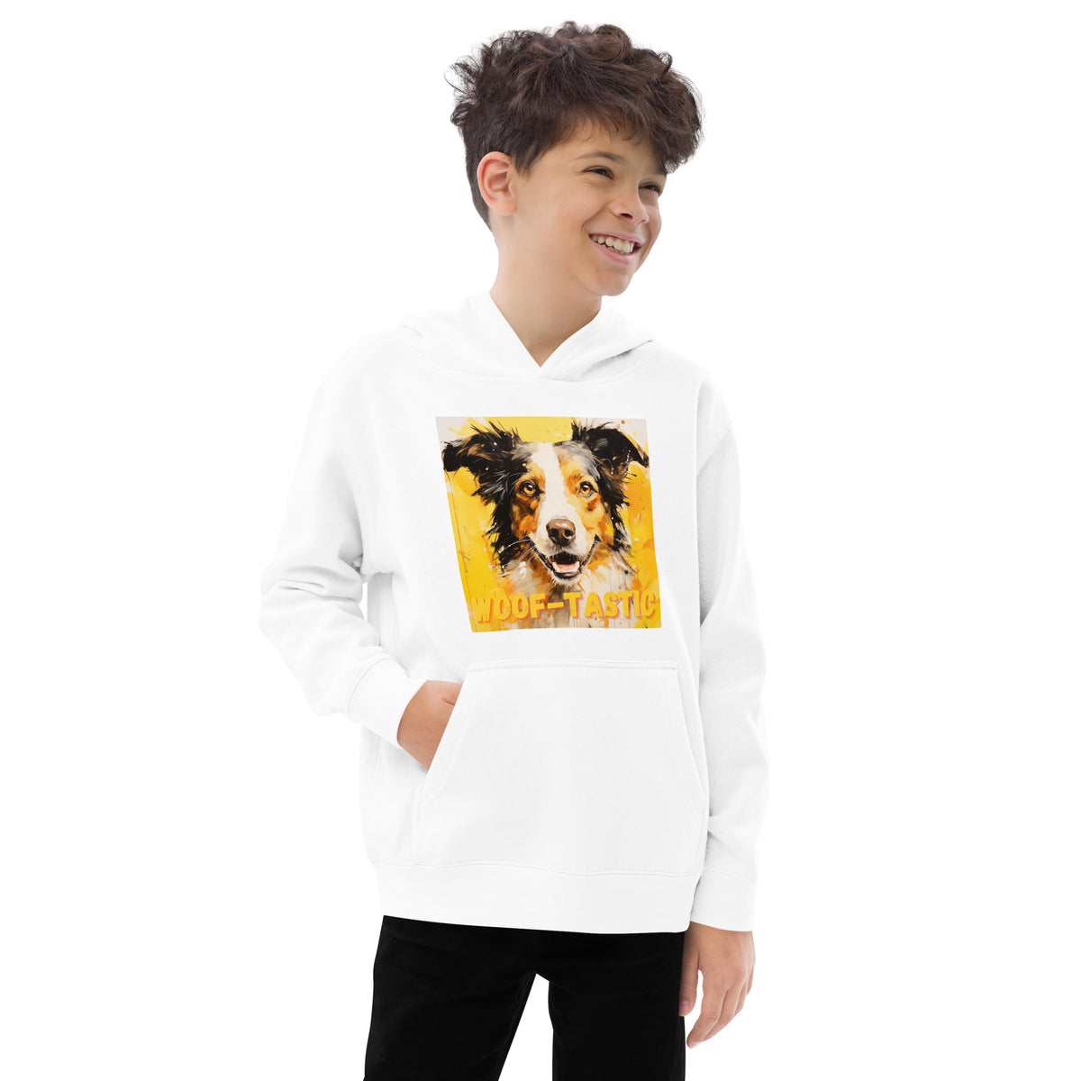 Kids fleece hoodie Woof-tastic Border Collie