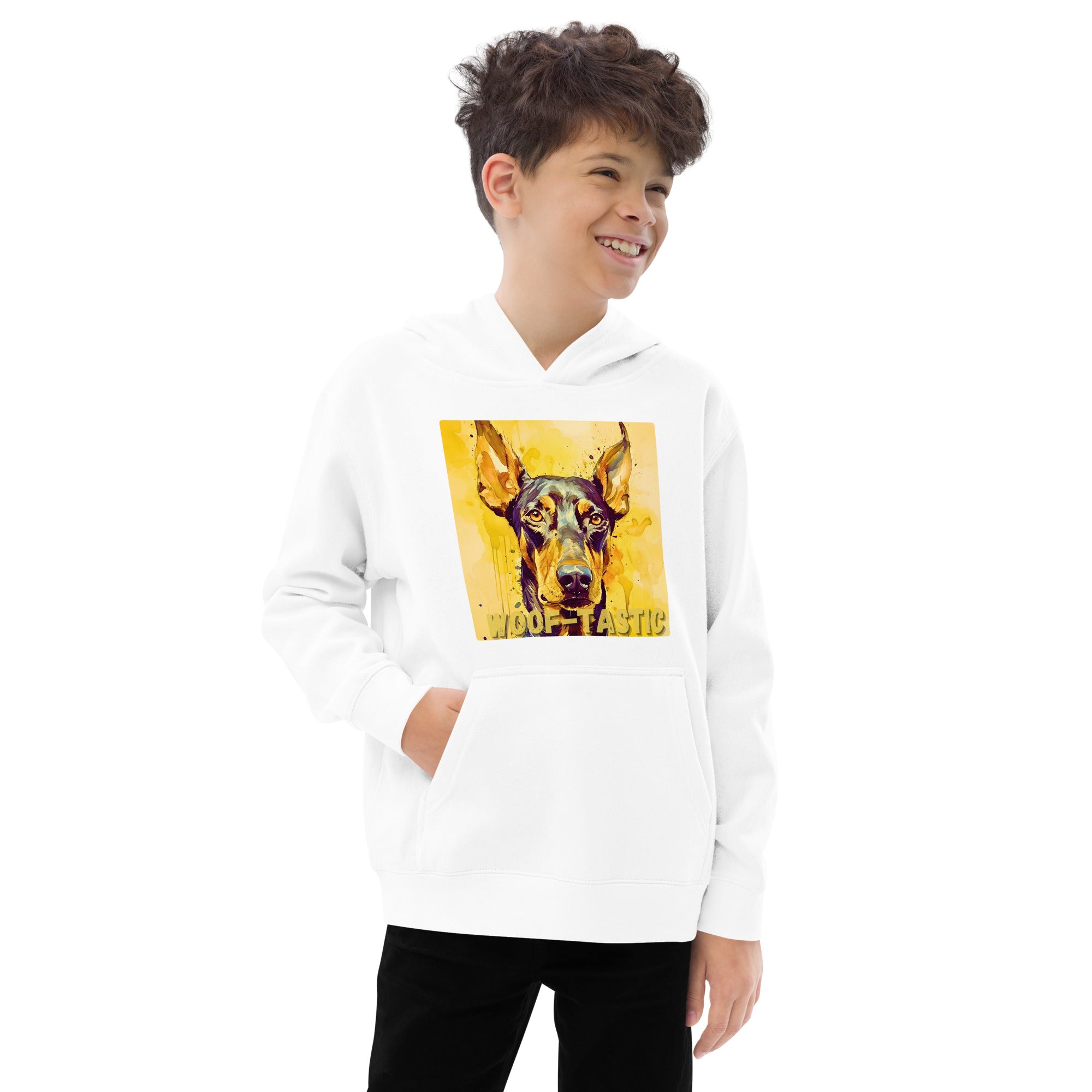 Kids fleece hoodie Woof-tastic Doberman Pinscher