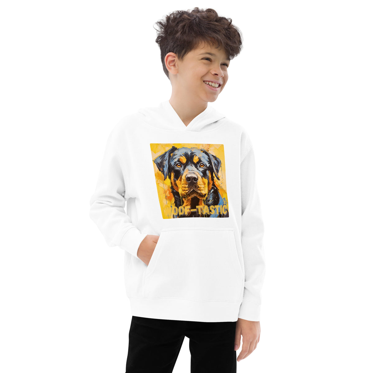 Kids fleece hoodie Woof-tastic Rottweiler