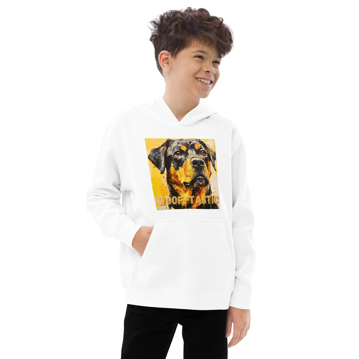 Kids fleece hoodie Woof-tastic Rottweiler