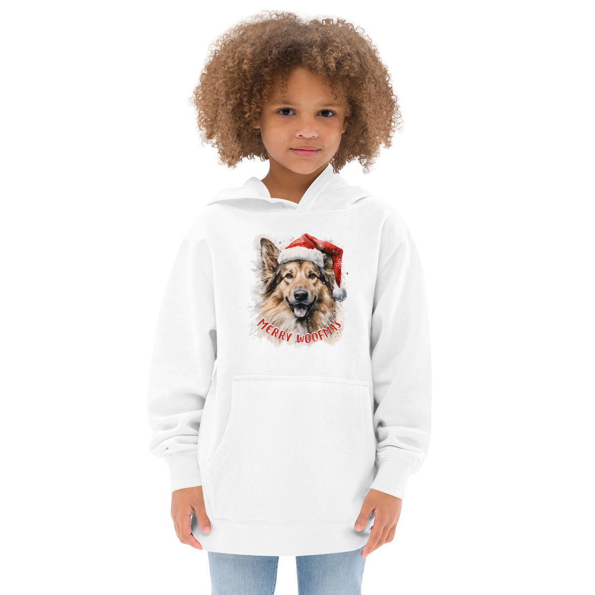 Kids fleece hoodie German Shepherd - Merry Woofmas
