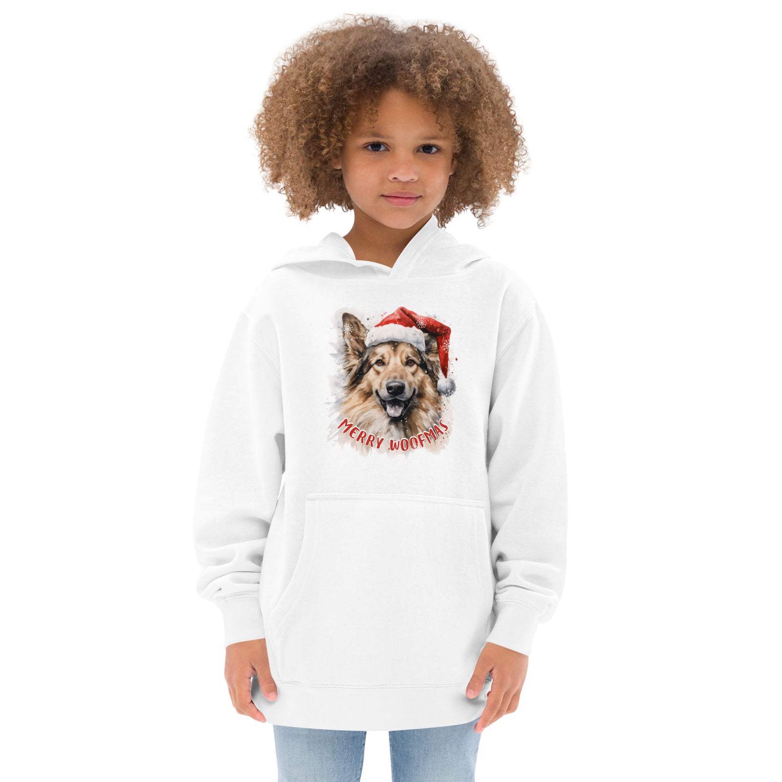 Kids fleece hoodie German Shepherd - Merry Woofmas