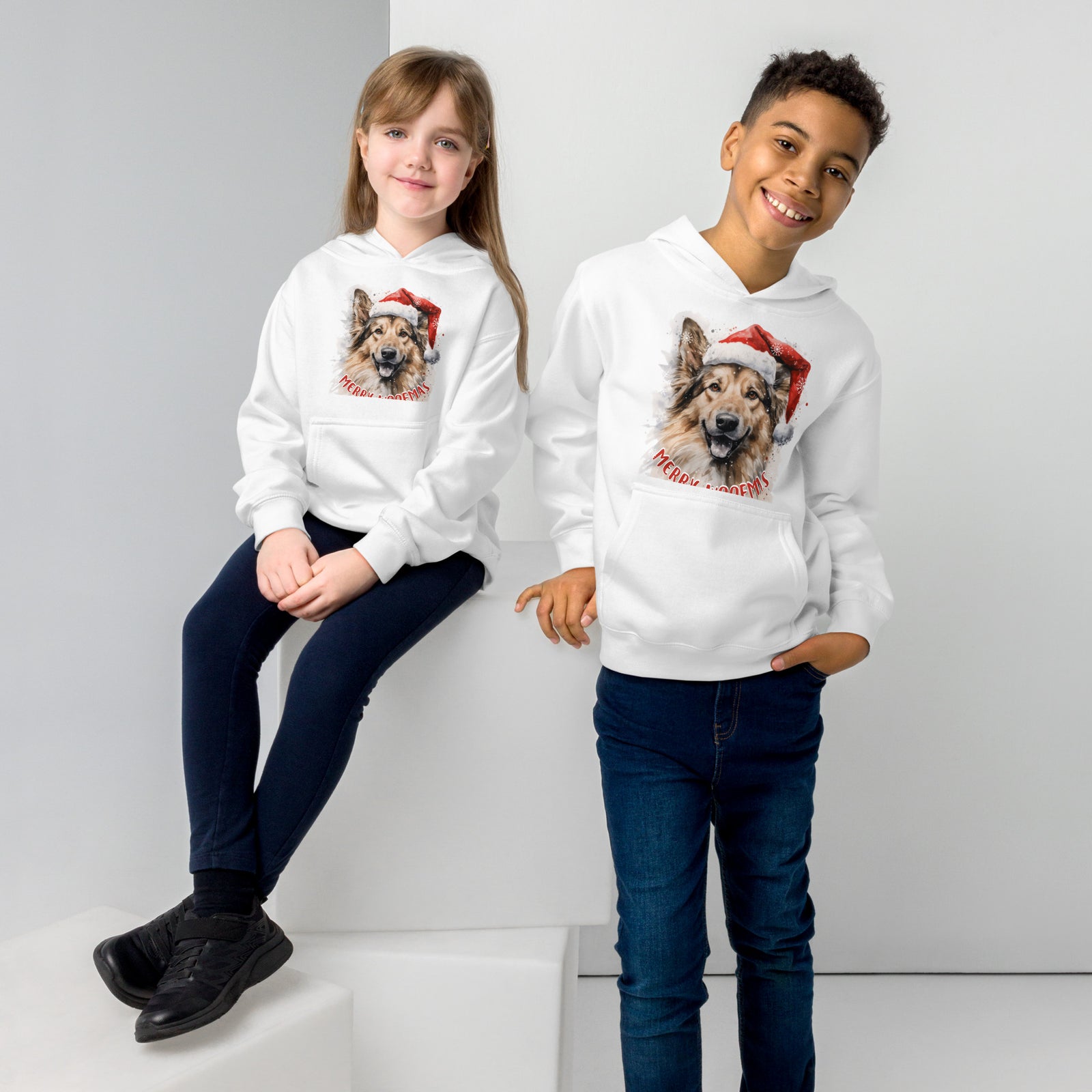 Kids fleece hoodie German Shepherd - Merry Woofmas