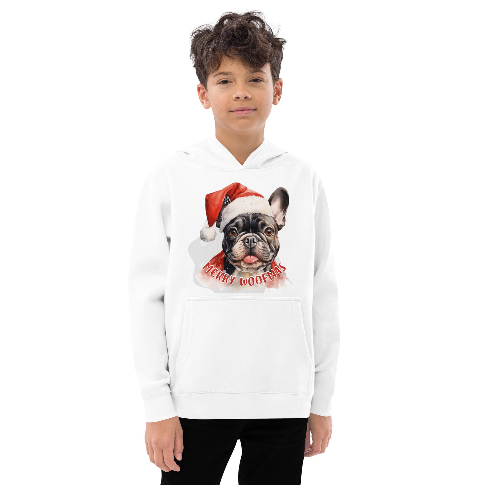 Kids fleece hoodie French Bulldog - Merry Woofmas