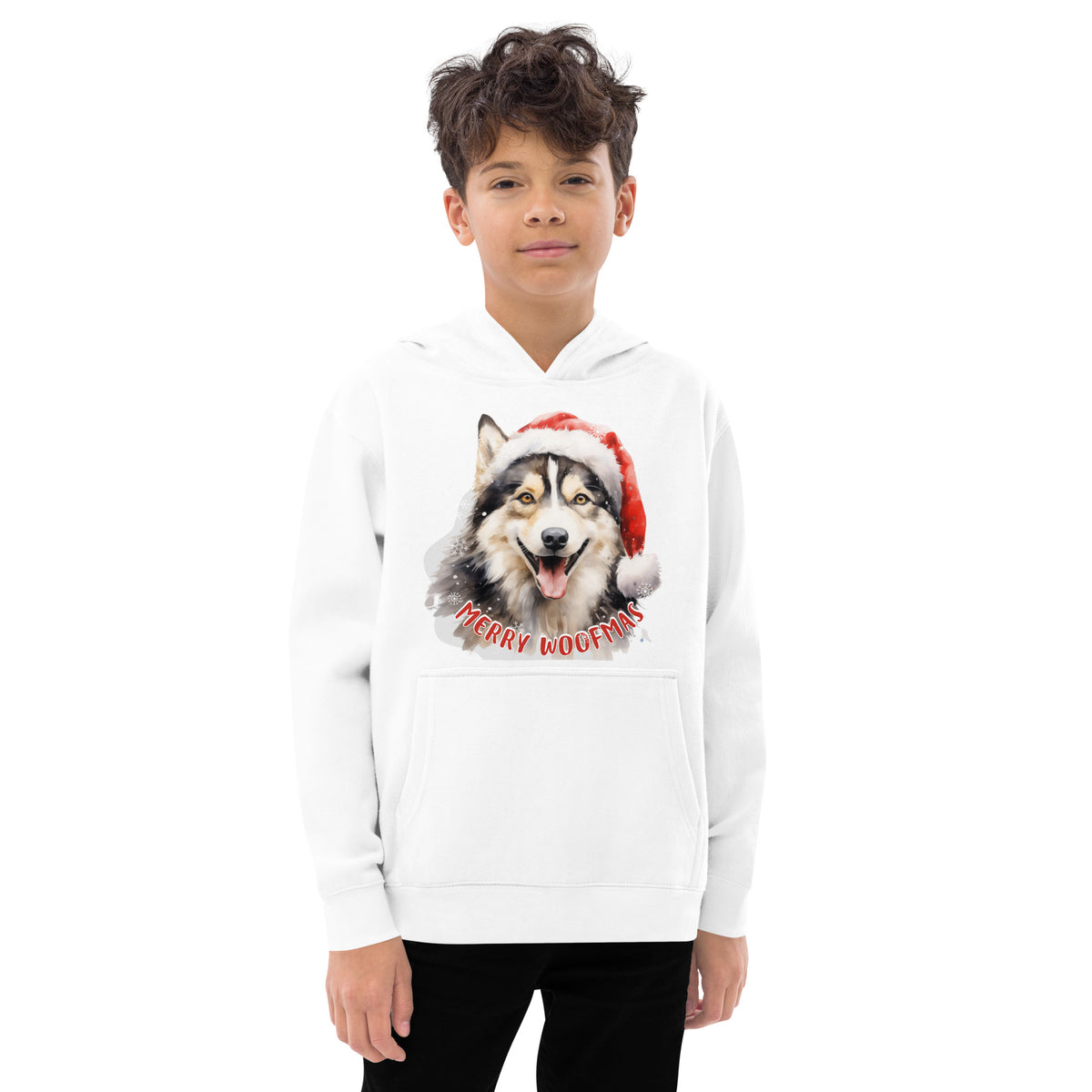 Kids fleece hoodie Husky - Merry Woofmas