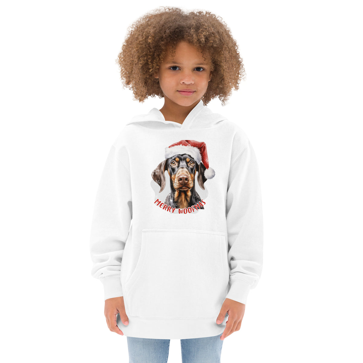 Kids fleece hoodie Doberman - Merry Woofmas