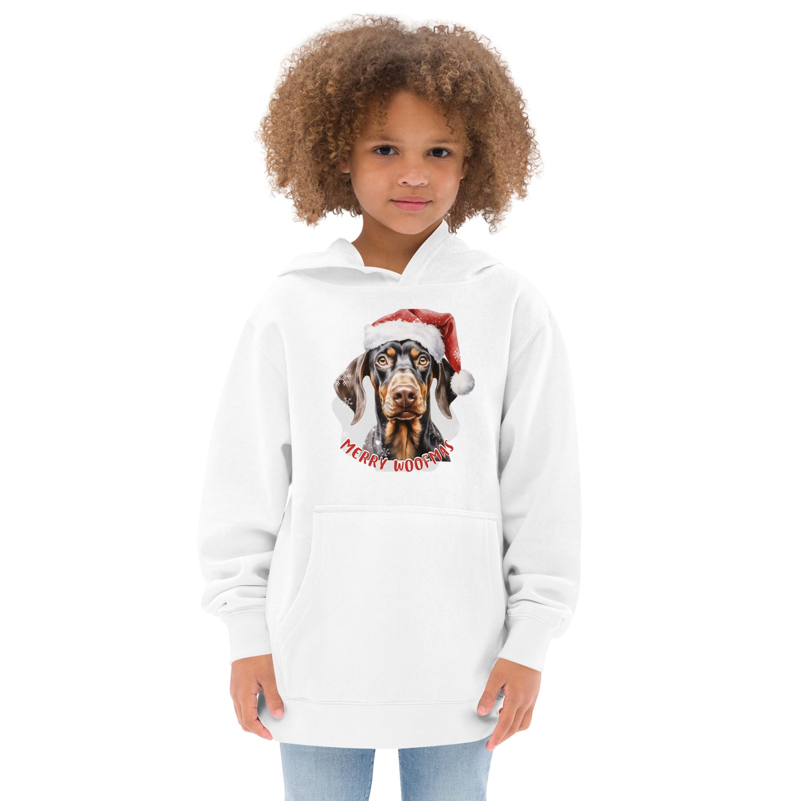 Kids fleece hoodie Doberman - Merry Woofmas