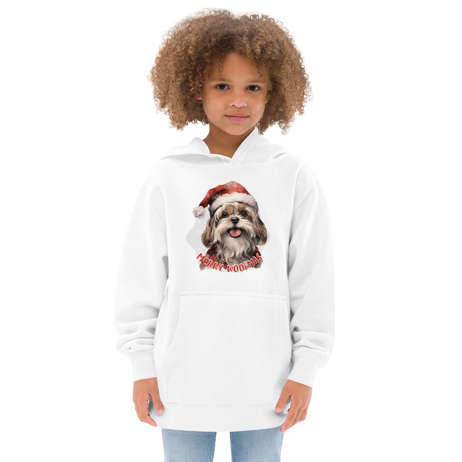 Kids fleece hoodie Shitzu - Merry Woofmas