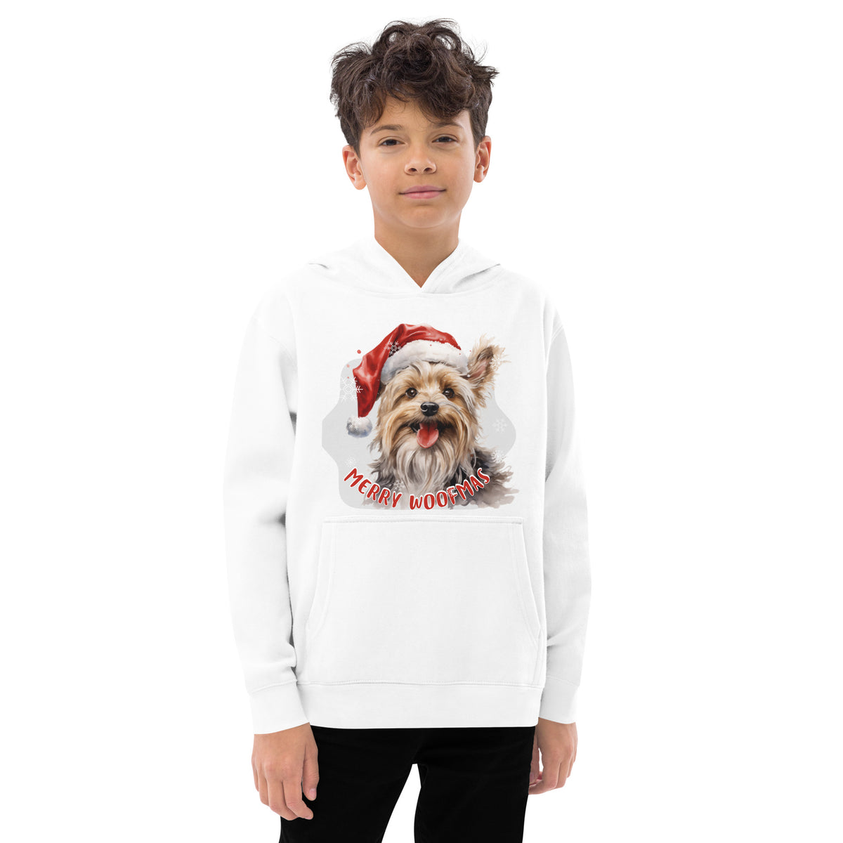Kids fleece hoodie Yorkshire Terrier - Merry Woofmas