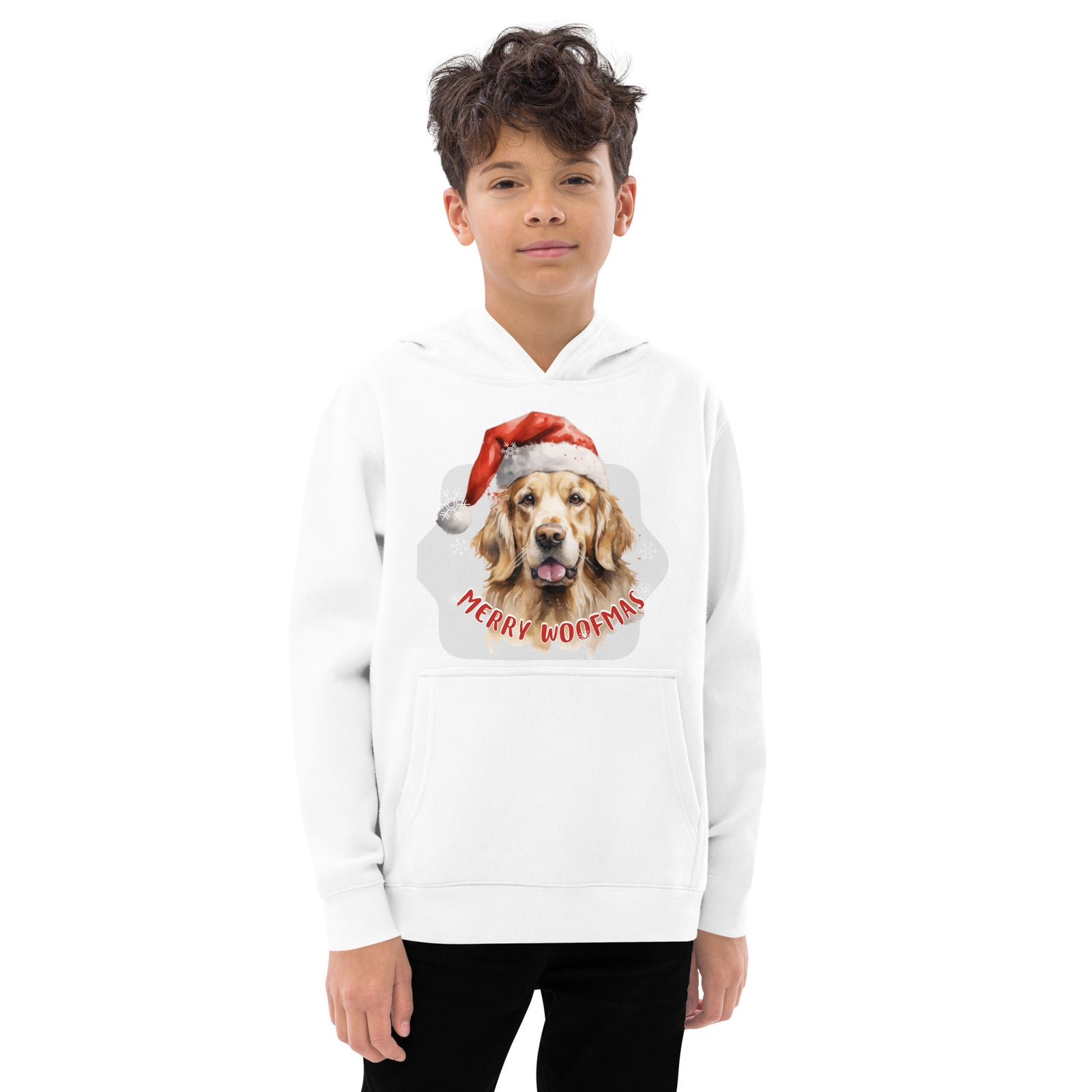 Kids fleece hoodie Golden Retriever - Merry Woofmas