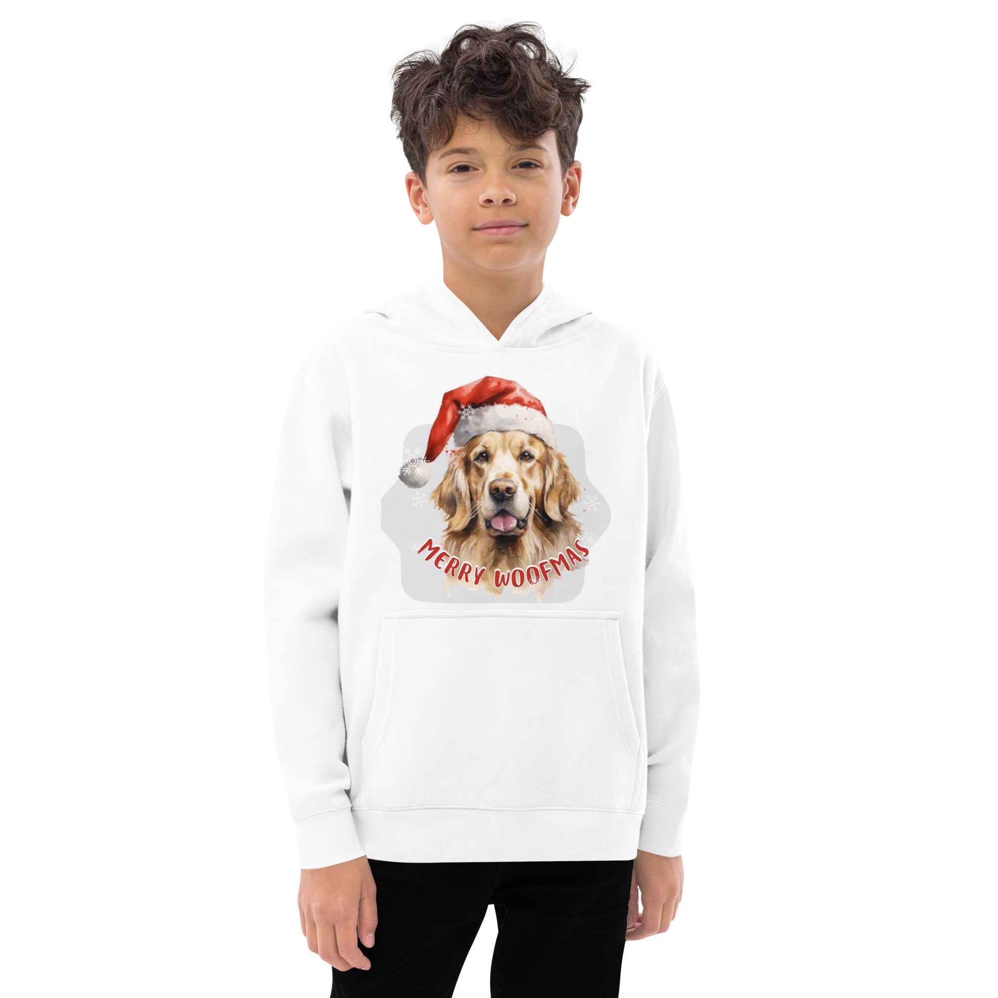 Kids fleece hoodie Golden Retriever - Merry Woofmas