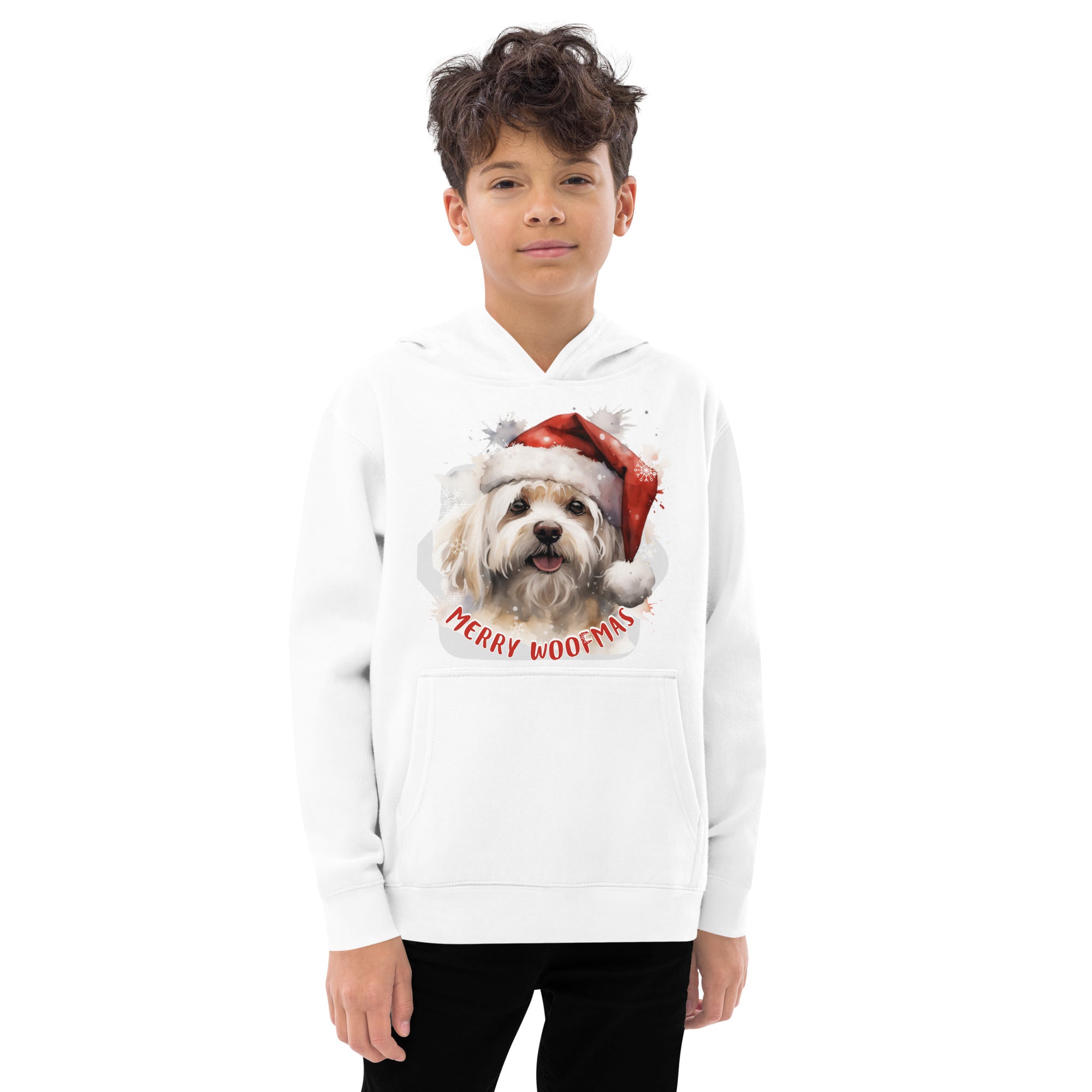 Kids fleece hoodie Maltese - Merry Woofmas