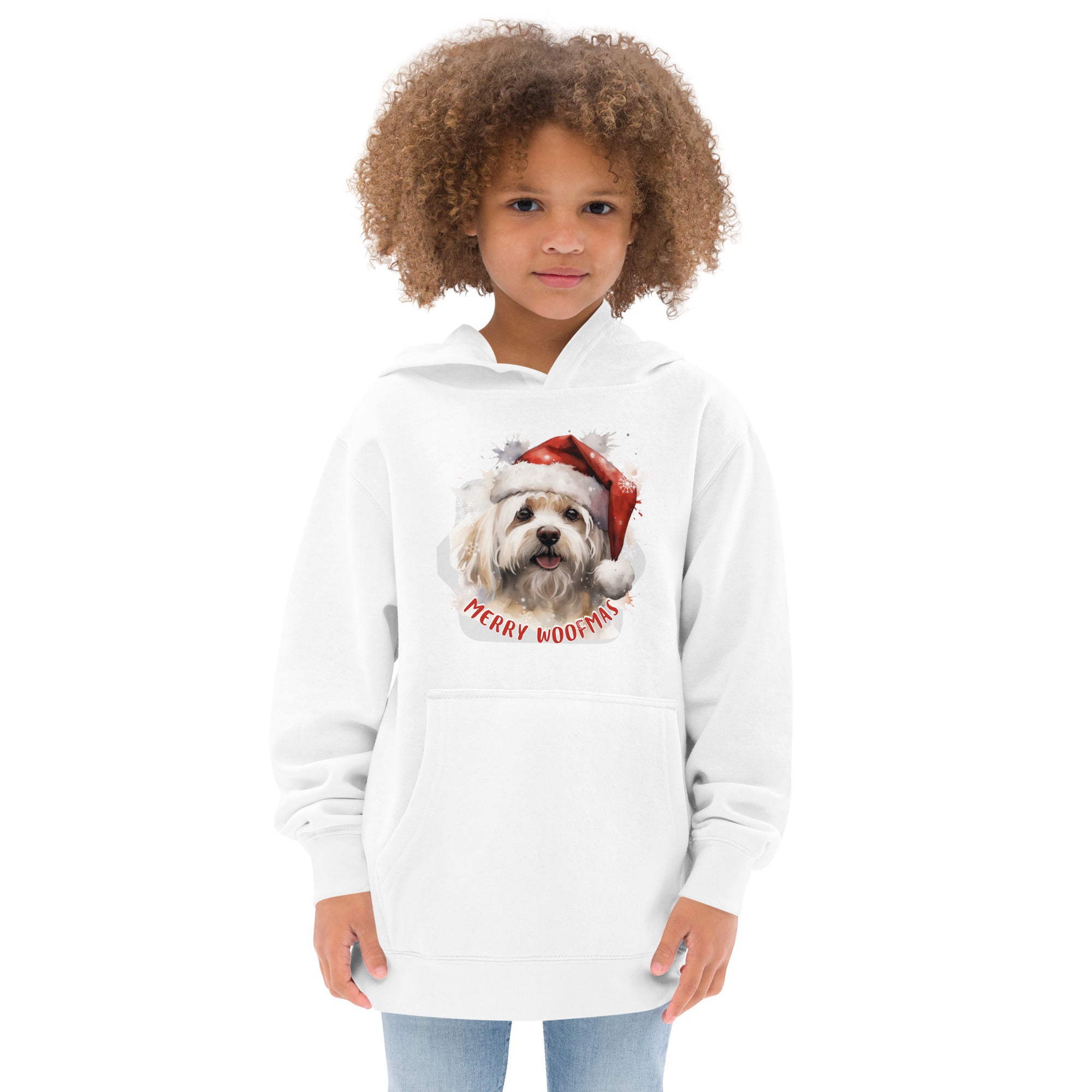 Kids fleece hoodie Maltese - Merry Woofmas