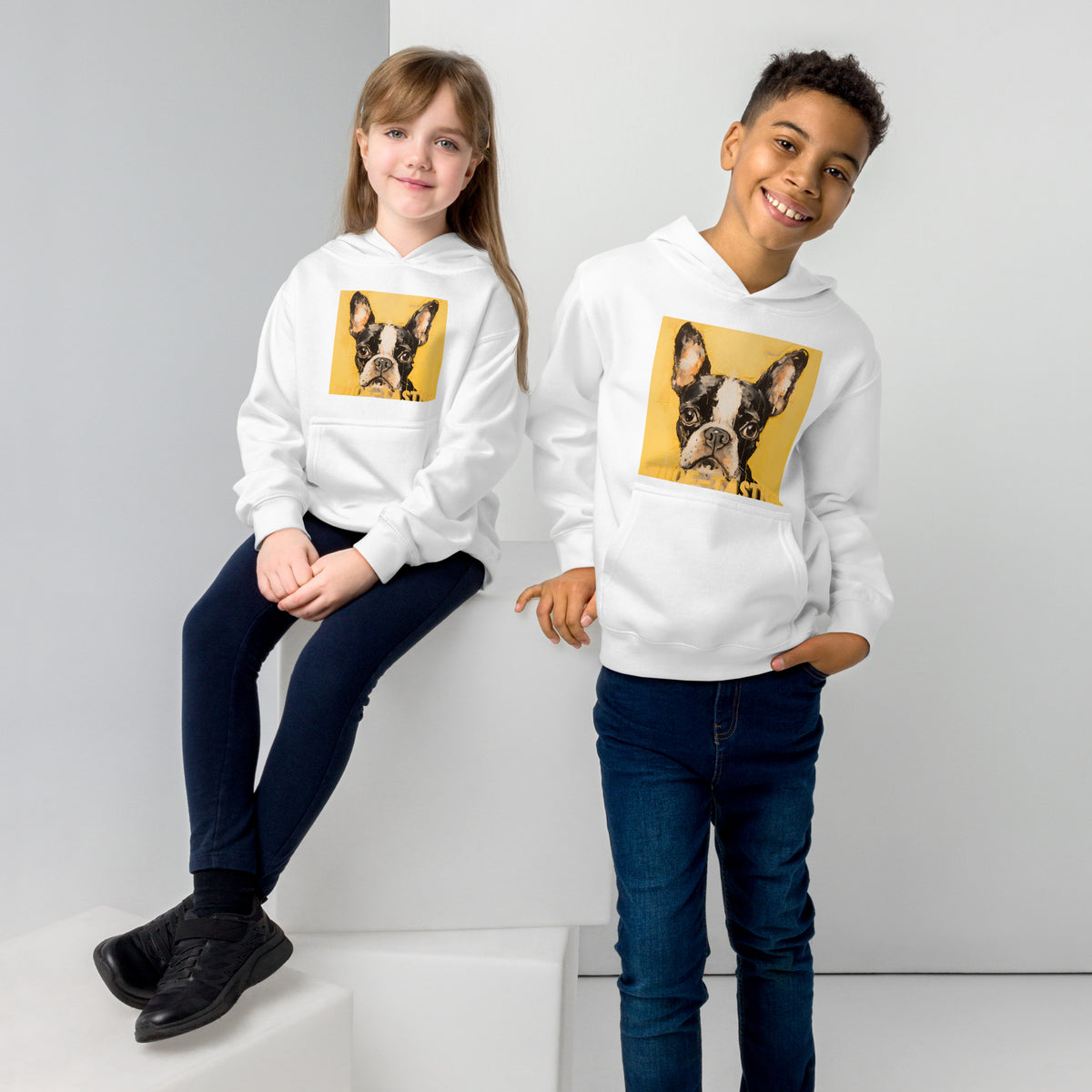 Kids fleece hoodie Woof-tastic Boston Terrier