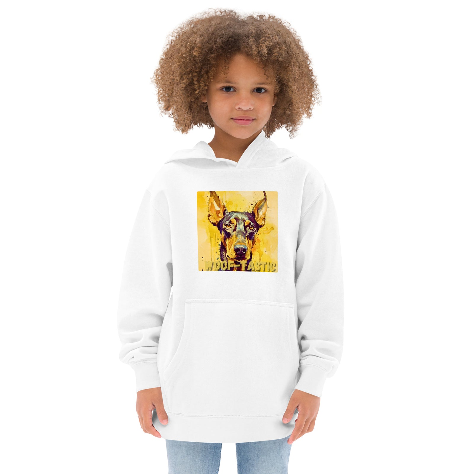 Kids fleece hoodie Woof-tastic Doberman Pinscher