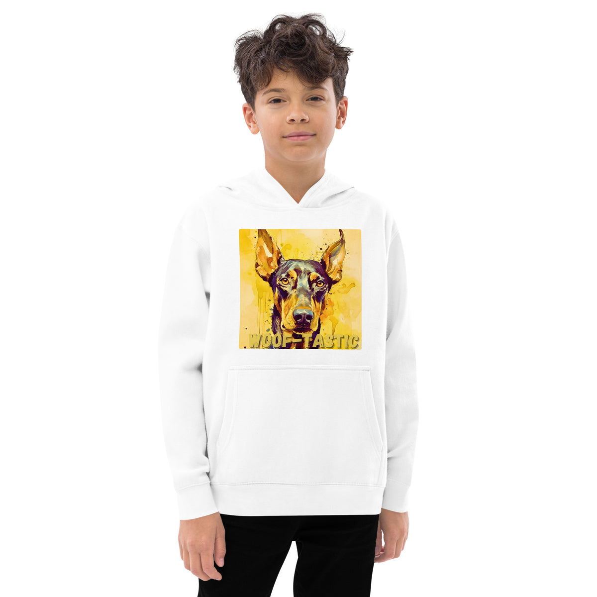 Kids fleece hoodie Woof-tastic Doberman Pinscher