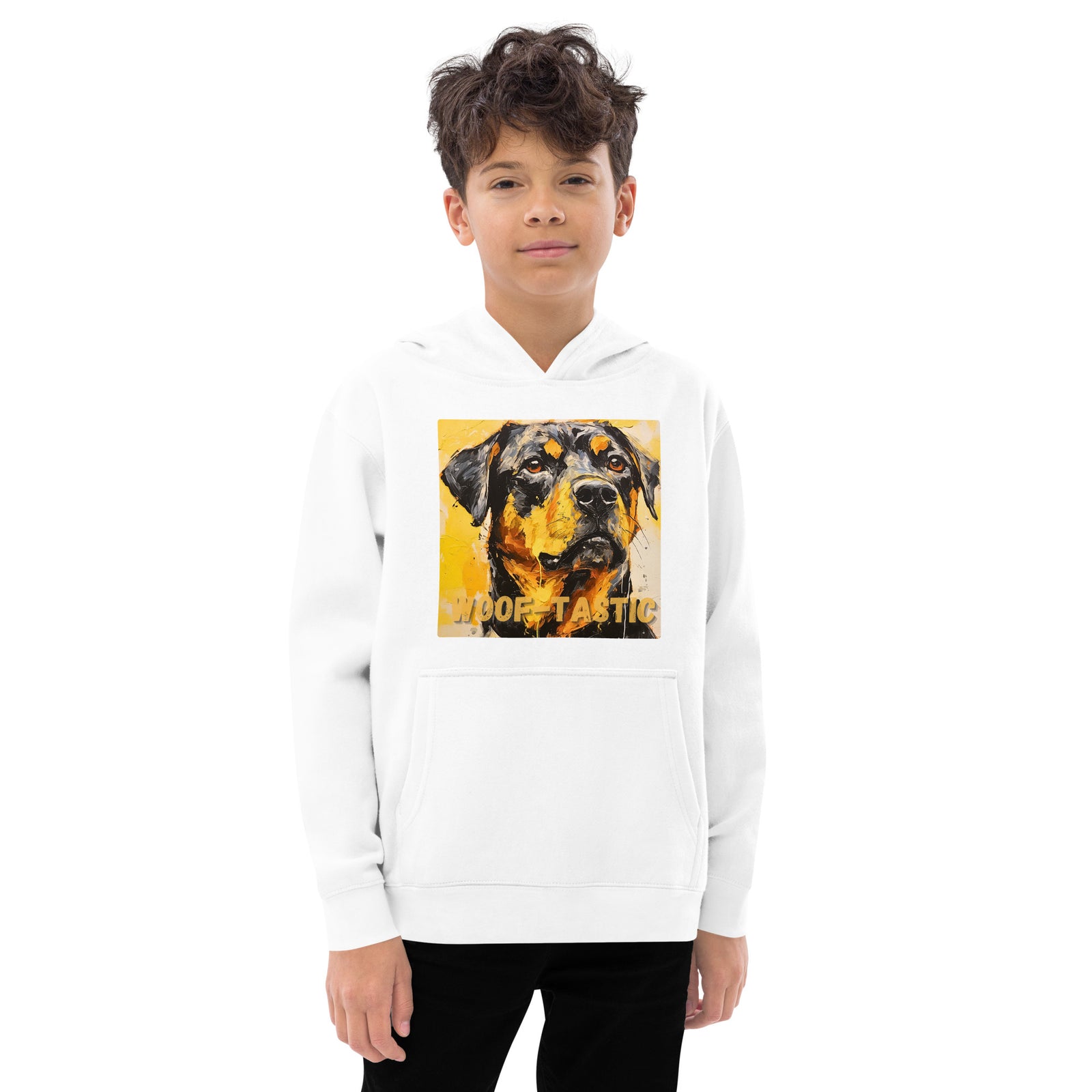 Kids fleece hoodie Woof-tastic Rottweiler