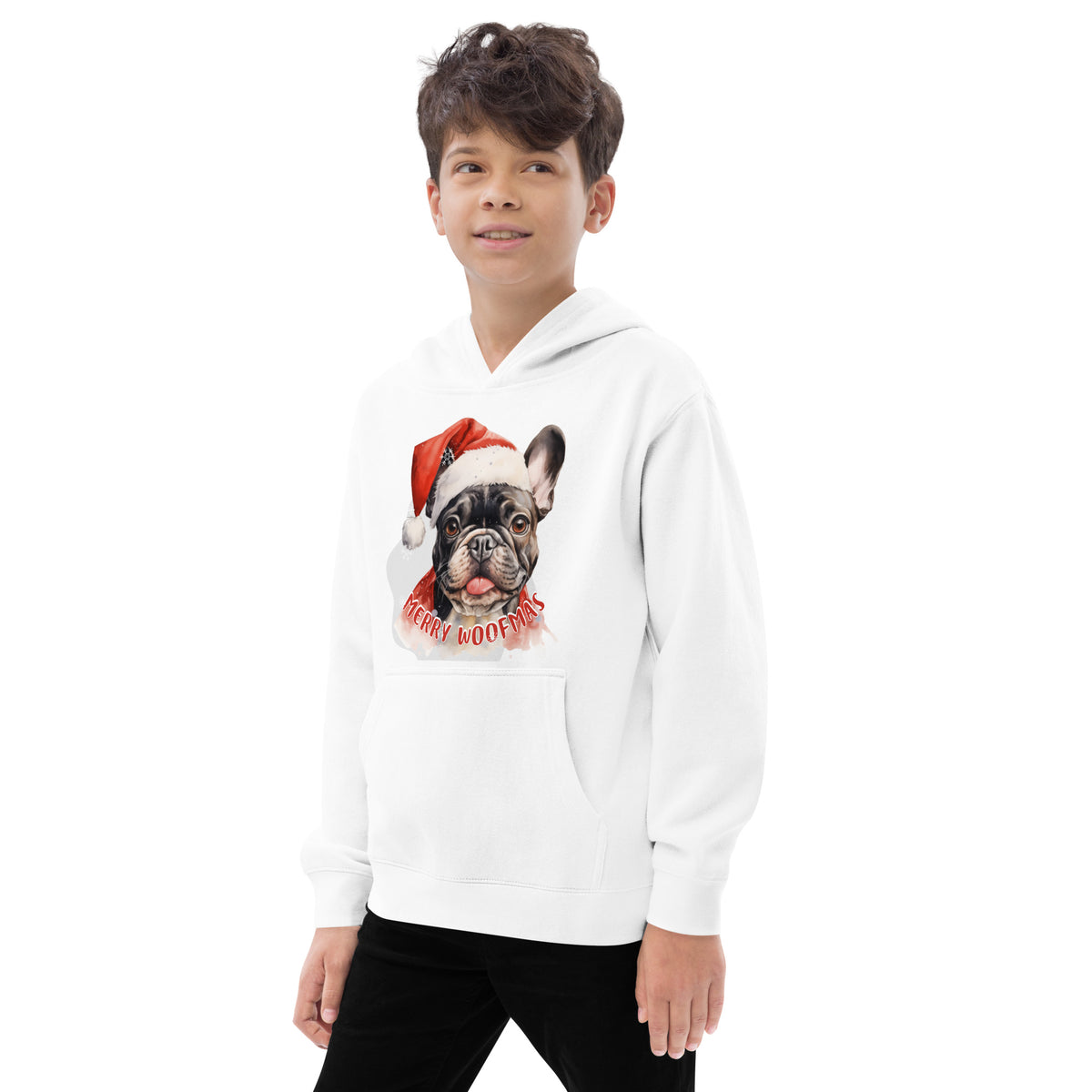 Kids fleece hoodie French Bulldog - Merry Woofmas